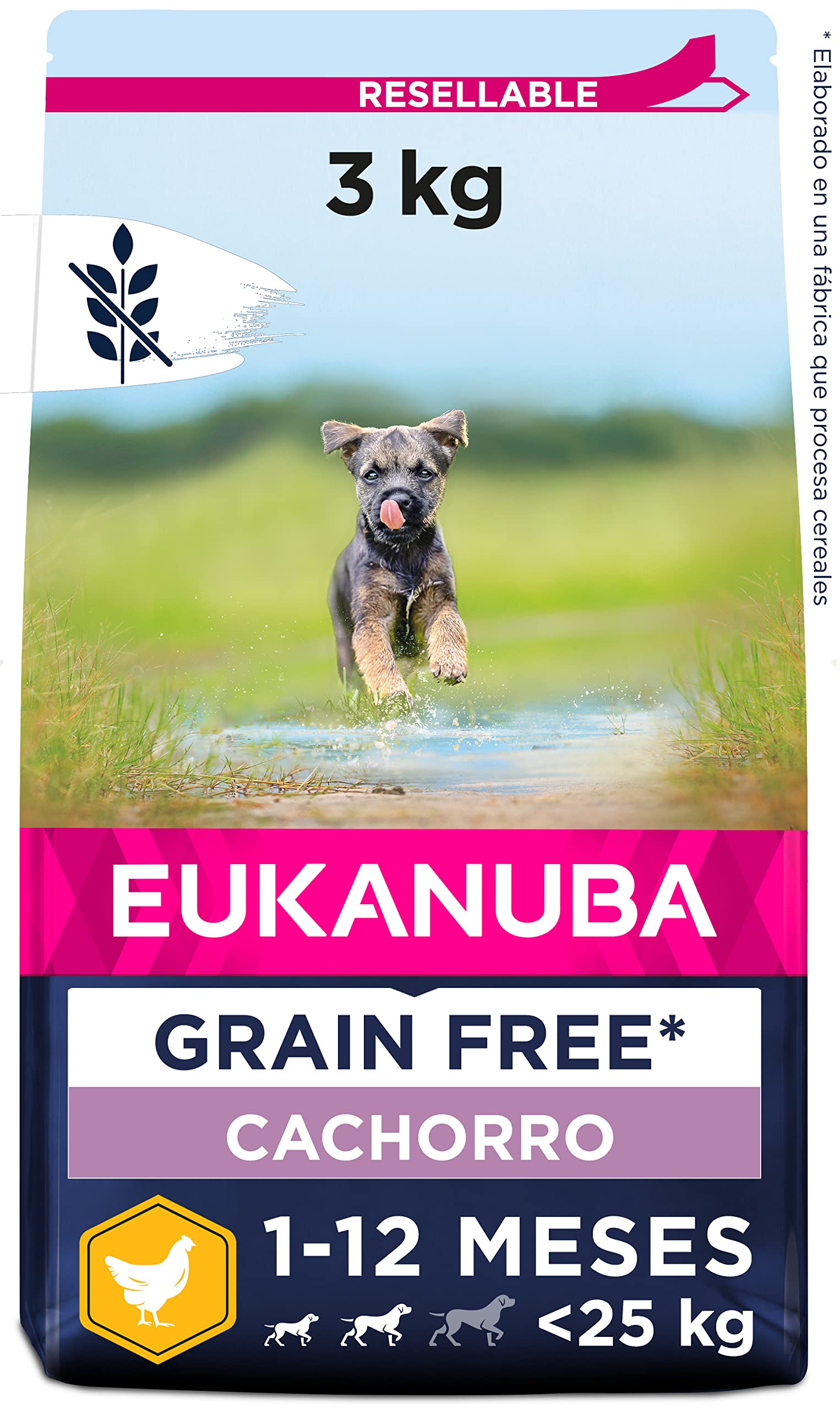 EUKANUBA Grain Free, Alimento para Cachorros de Razas Pequeñas y Medianas, Rico en Pollo, 3kg