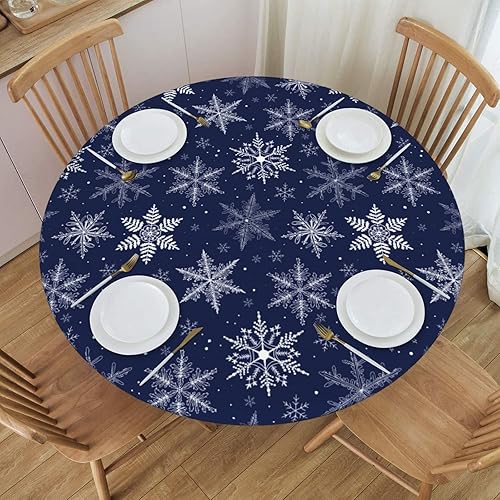 Miniatura 10 de Fiokroo Mantel de invierno de Navidad con borde elástico, mantel redondo de Navidad, lavable, reutilizable, para cocina, comedor, fiesta, picnic,