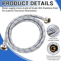 Vista 3 de Mangueras de lavadora de 4 pies, 2 paquetes de mangueras de lavadora de acero inoxidable de alta calidad, a prueba de explosiones, mangueras