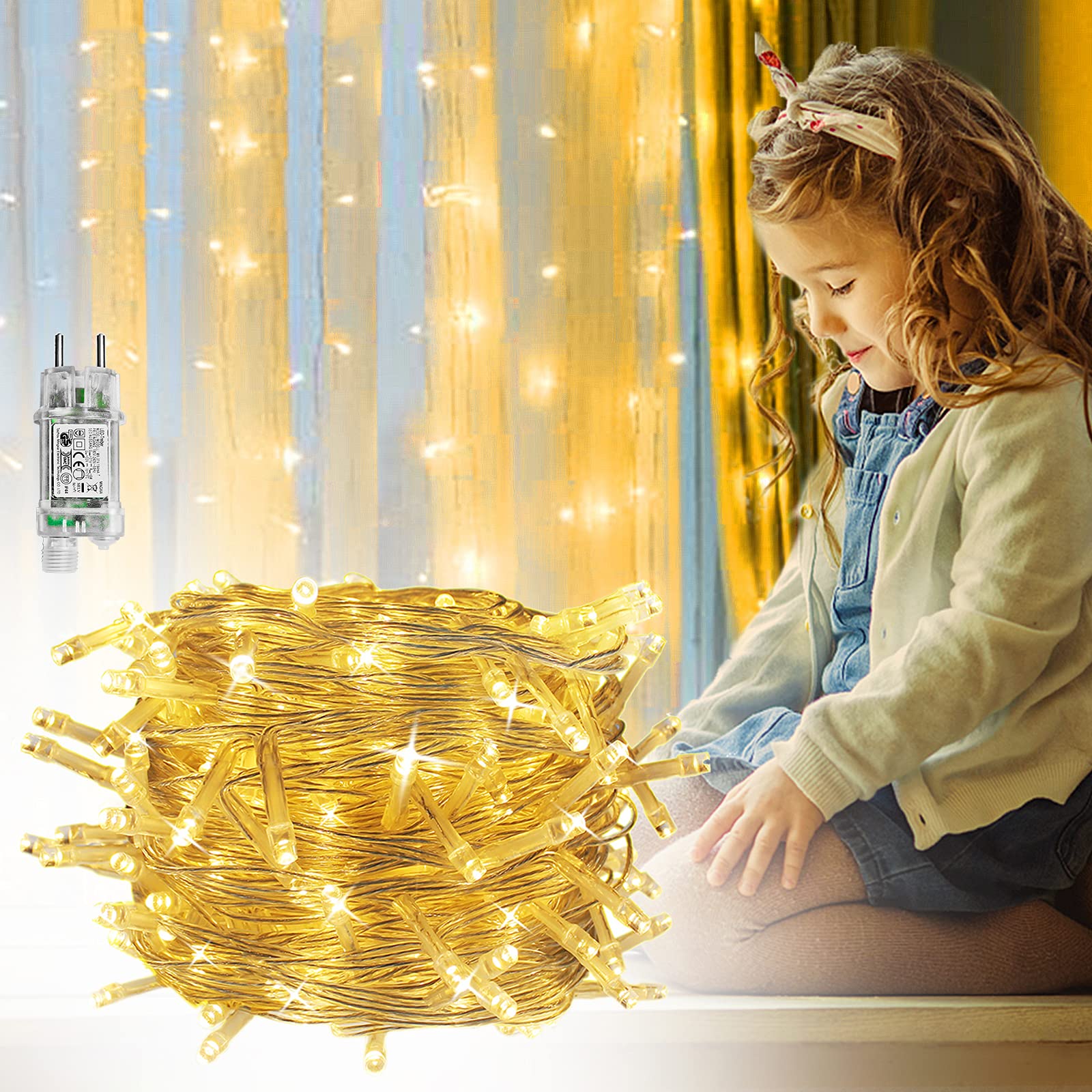 ACXIN LED Eisregen Lichterkette, LED Lichtervorhang, für Hochzeit, Party, Weihnachten, Halloween, Innen Dekoration, IP44 Wasserfest, Warmweiß, 9x3M