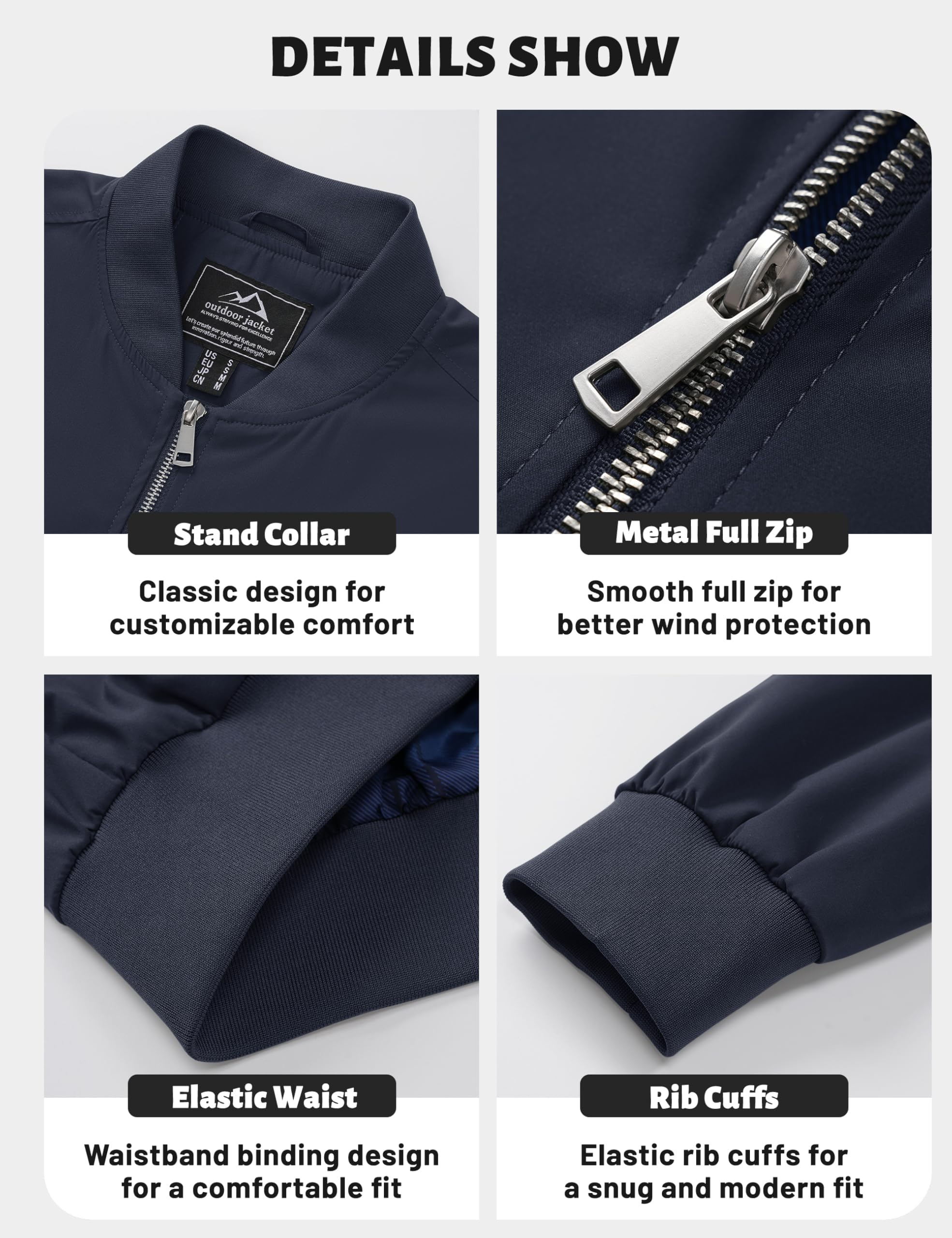 TACVASEN Giacca estiva da uomo, elegante, casual, leggera, bomber da uomo, elegante, sottile, leggero, antivento, per primavera e autunno, impermeabile, colore blu navy, XL, Marina Militare, XL