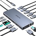 Station d'accueil pour Ordinateur portable Dual Monitor, Zmuipng 15-in-1 USB C Adaptateur Hub Dongle avec Dual 4K HDMI,8K DisplayPort, Ethernet, 100W PD, USB-C/A Port, SD/TF, Mic/Audio pour Windows/MacBook/Dell/HP/Lenovo