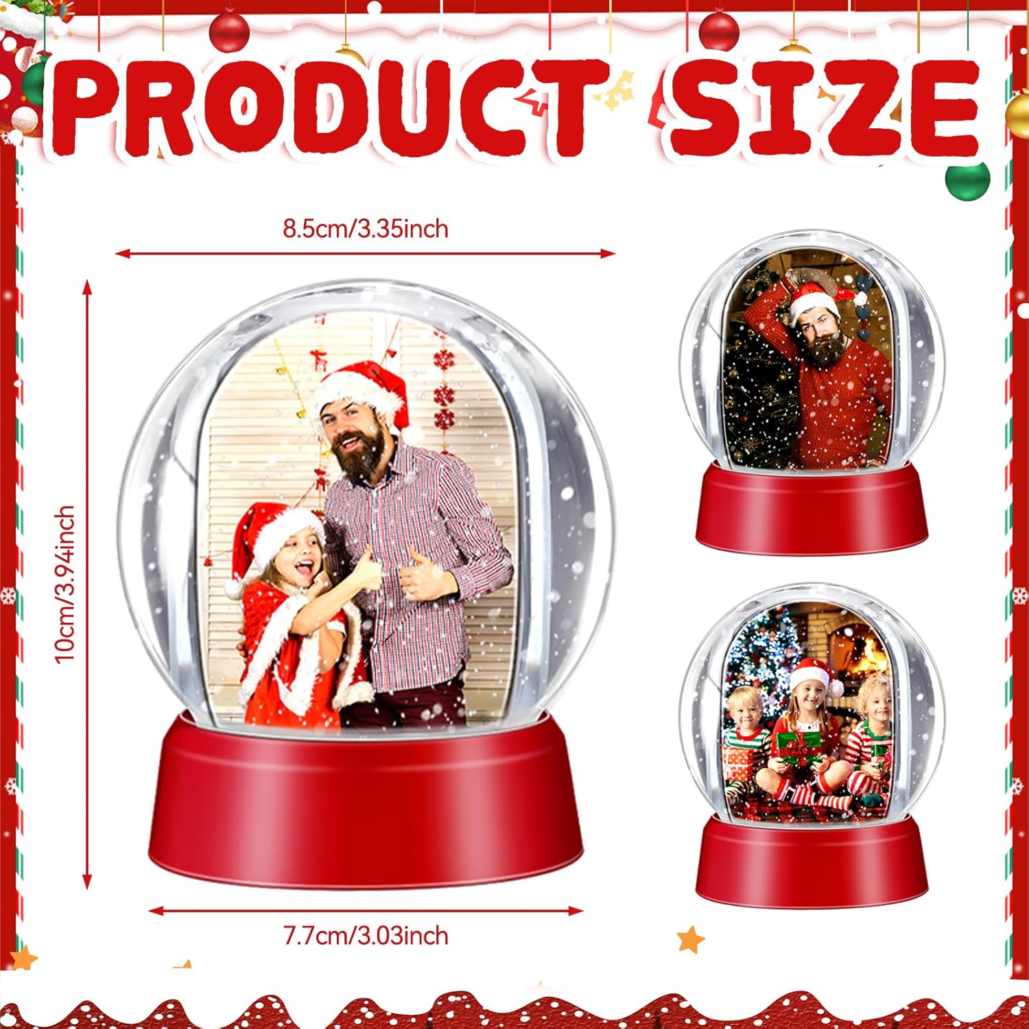 Condition photo showing Good Condition for Wettarn 6 Pcs DIY Crafts Clear Plastic Mini Snow Globes with Base Liquid Photo Frame for Christmas Xmas Family Friends Thanksgiving Gifts Tabletop Display (Red)