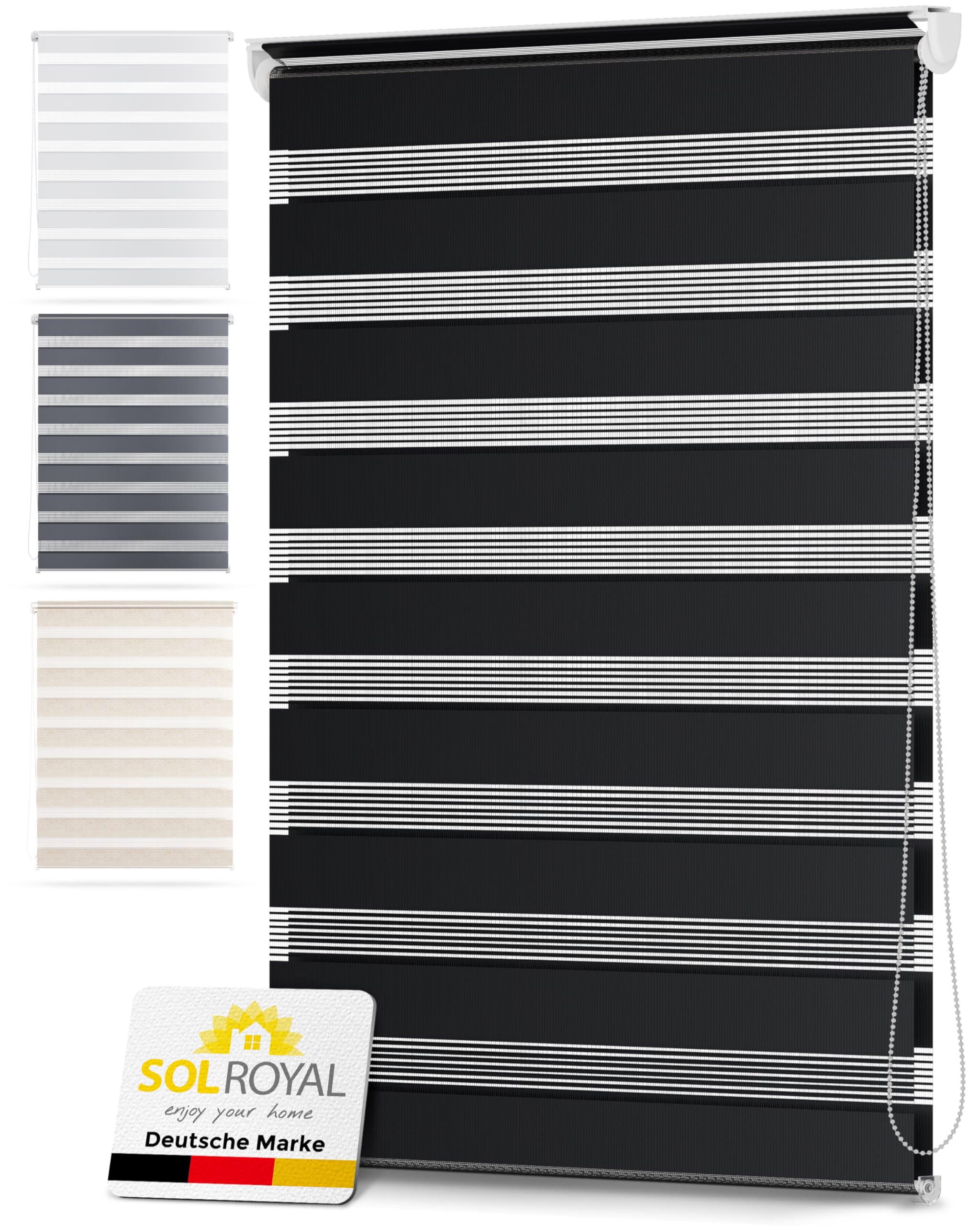 Sol Royal Doppelrollo 75 cm breit DL2 – Doppelrollo Klemmfix ohne Bohren 75x150 cm – Fensterrollo Innen Rollos für Fenster ohne Bohren – Sicht & Sonnenschutz Duo Rollo Fenster Rollos für Innen Schwarz