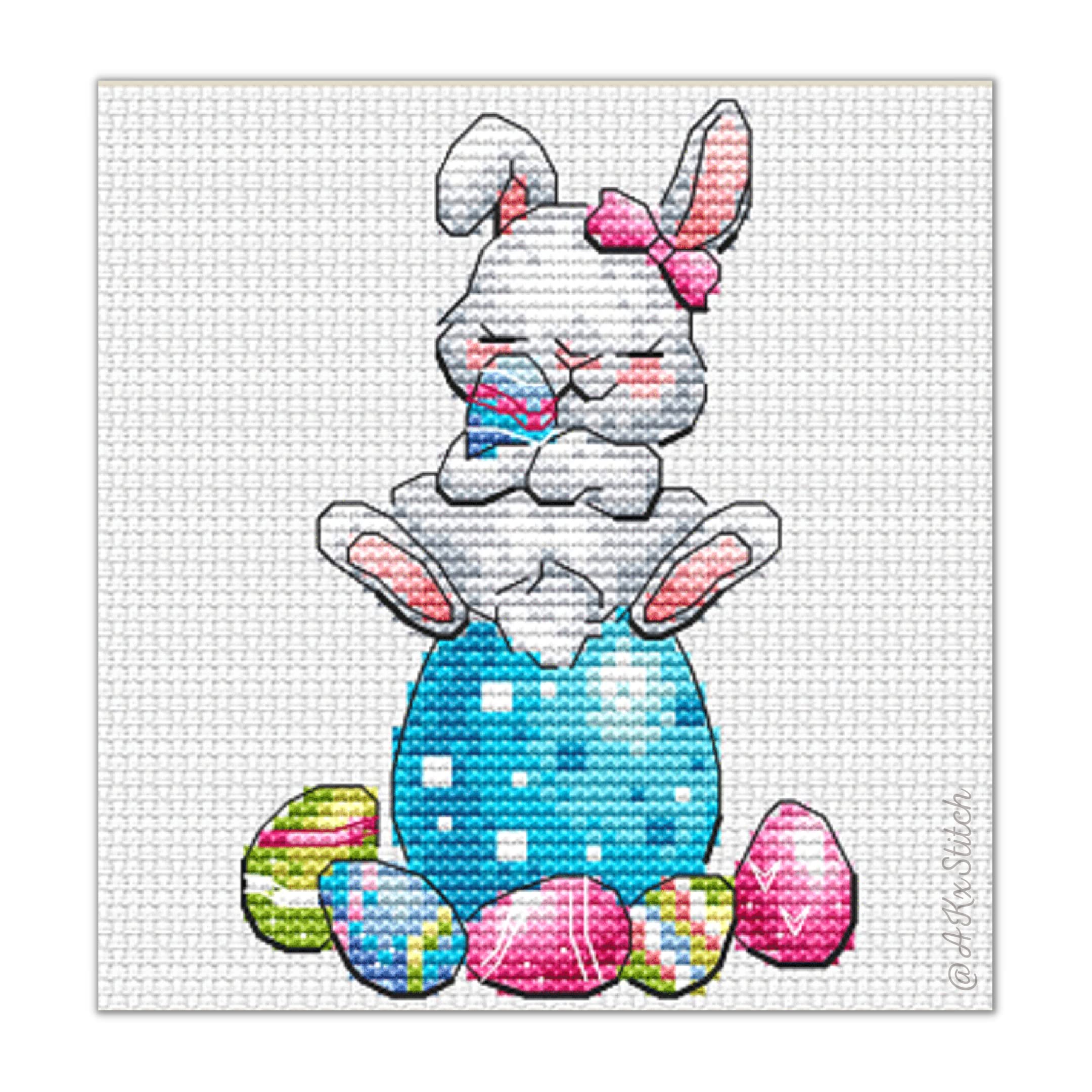 Kit broderie point de croix facile pour débuter sans stress avec un motif lapin mignon