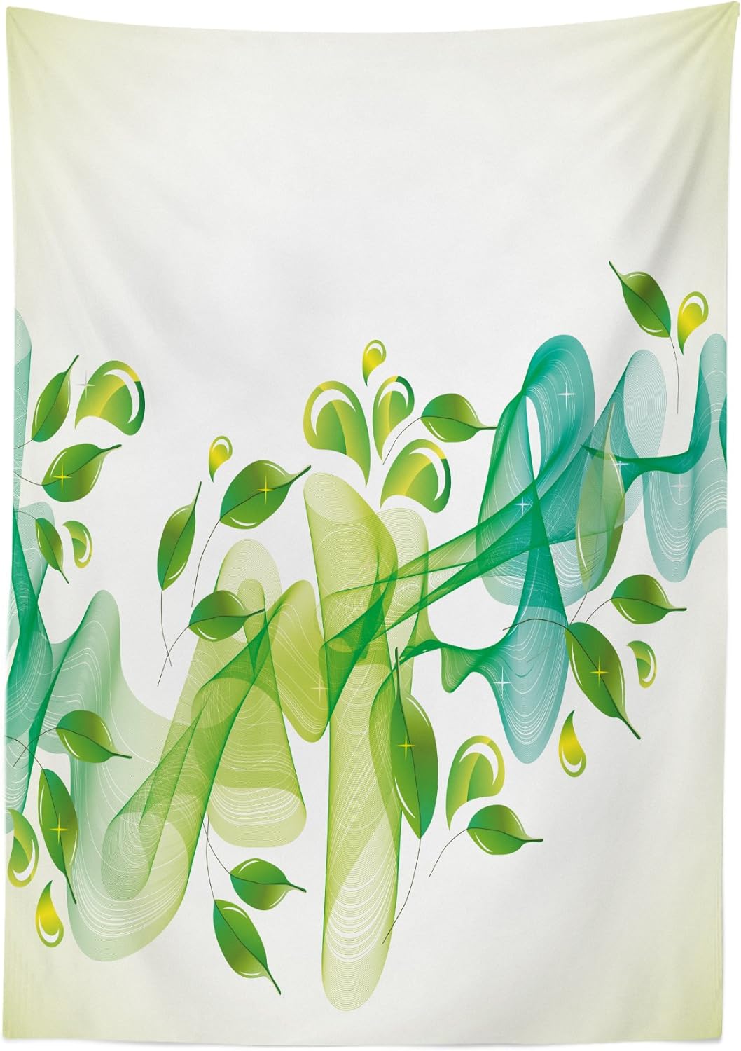 Ambesonne Abstract Tablecloth, Floral Design with Water Touch Inspired Modern Details Artwork, Dining Room Kitchen Rectangular Table Cover, 52" X 70", Green Yellow 52" X 70" Green Yellow