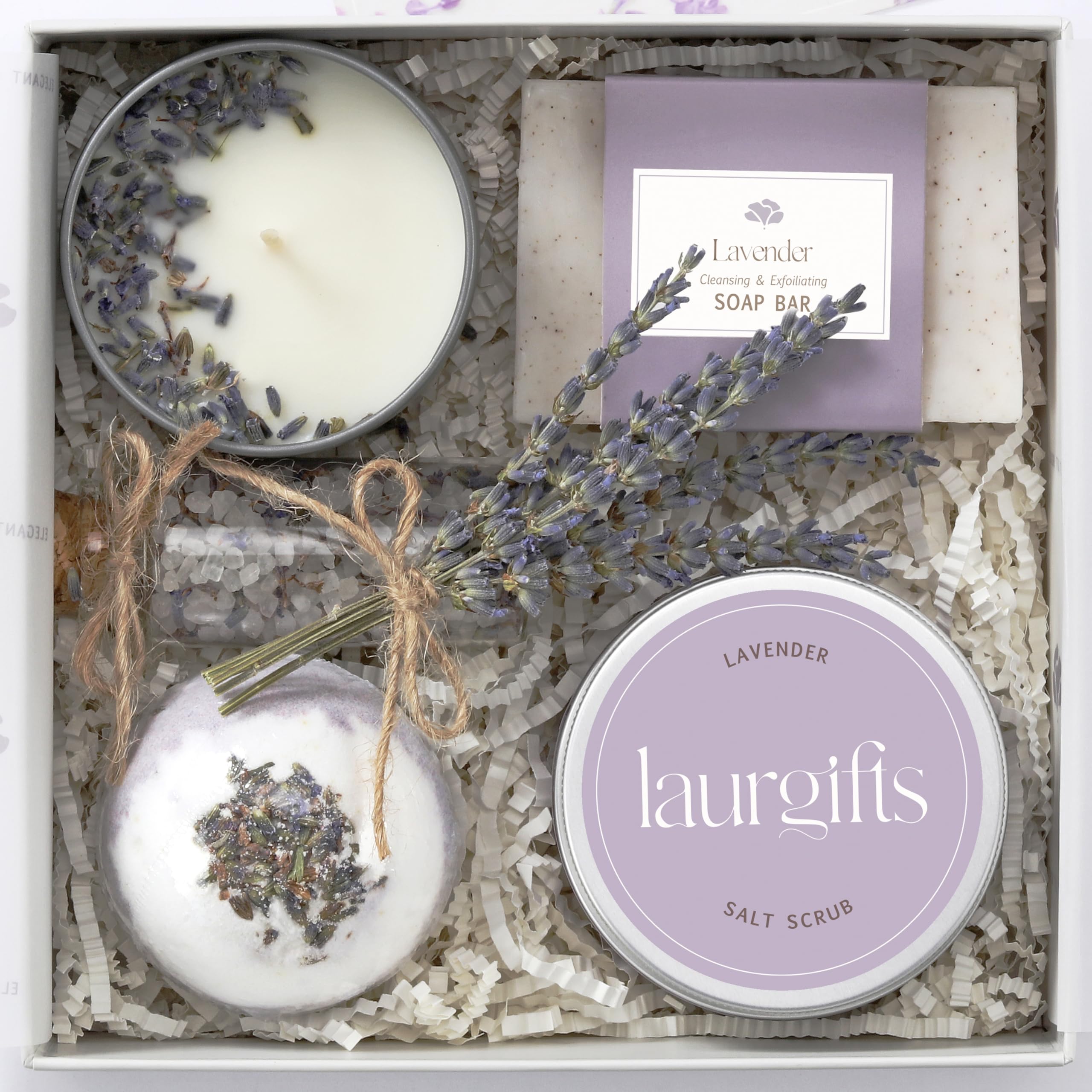 LaurGifts Geburtstagsgeschenk für Frauen, Lavendel-Geschenkset-Box – von holländischen Blumenfeldern inspiriertes Kerzengeschenk für sie, Arbeitskollegin, Weihnachtsgeschenkidee