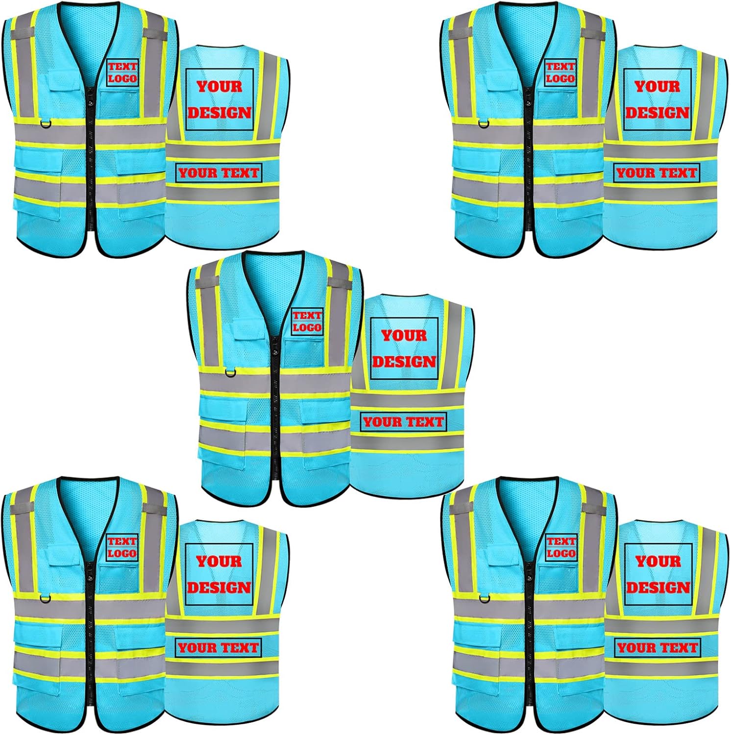 Custom Logo Mesh Reflective Safety Vest Class 2 with 5 Pockets and Zipper