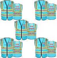 Vista 24 de Chaleco de seguridad reflectante de malla con logotipo personalizado Clase 2 con 5 bolsillos y cremallera