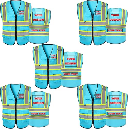 Miniatura 24 de Chaleco de seguridad reflectante de malla con logotipo personalizado Clase 2 con 5 bolsillos y cremallera