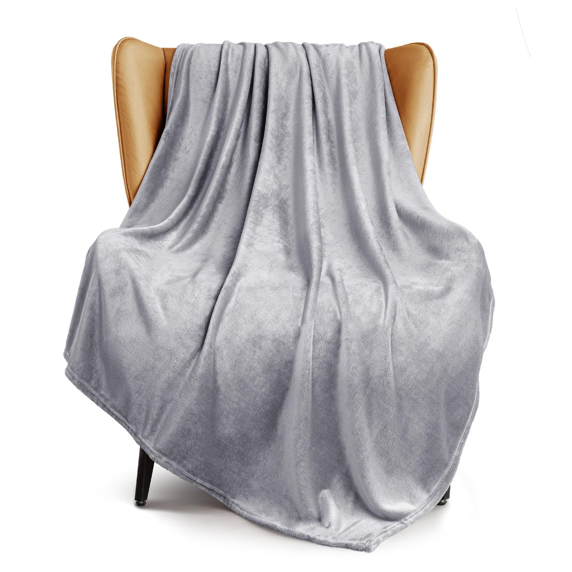 Exclusivo Mezcla Extra Large Fleece Throw Blanket for Couch, Sofa, 300GSM Super Soft and Warm Blankets, Light Grey Throw All Season Use, Cozy, Plush, Lightweight, 50x70 Inches