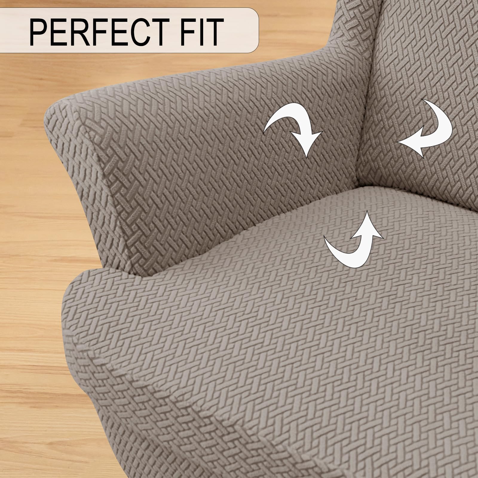 Ohrensessel Überzug Stretch Tiger Stuhlbezug Sessel-Überwürfe Universal Ottomane Schonbezug Ottomane Abdeckung (Khaki,Bezug Ohrensessel)