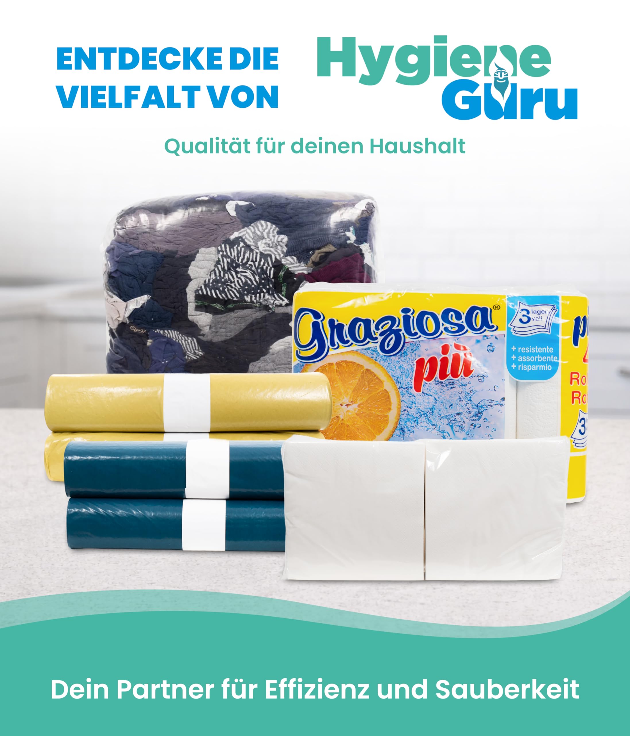Hygiene Guru® Abfallsäcke 120L (Gelb) [250 Stück] - Extra reißfeste Müllsäcke für Haushalt und Gewerbe - Stabil und belastbar, ideal für große Abfallmengen - Müllsäcke 120 Liter reißfest