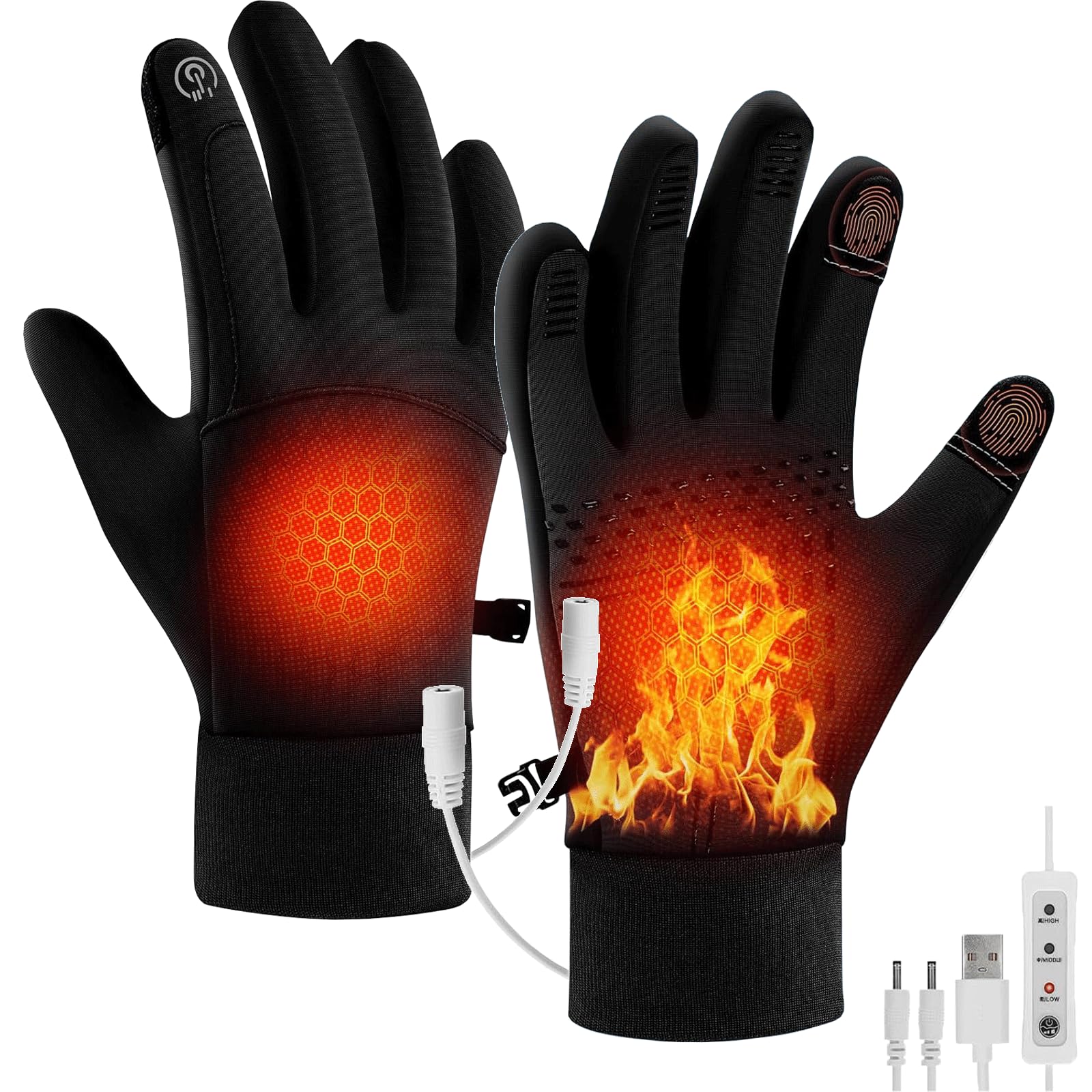 Gants Chauffants USB – 3 Niveaux De Température (35-50°C) – Antidérapants Et Compatibles écrans Tactiles – Imperméables – Fil Long 155 Cm – Lavables