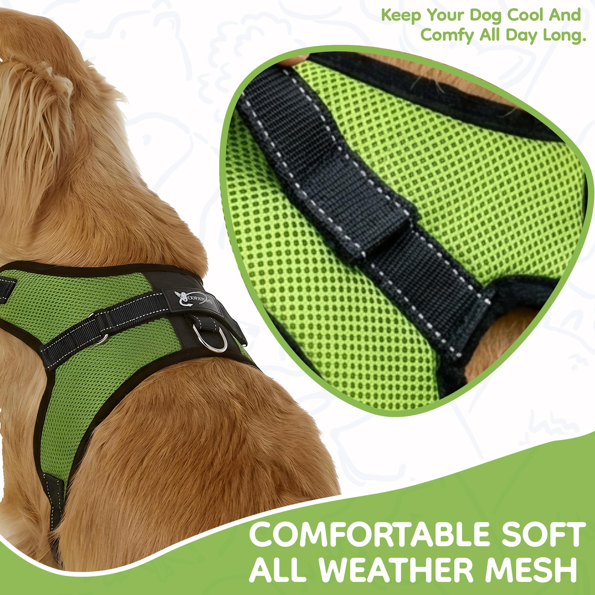 Arnés Reflectante Ajustable para Perro con asa, Malla cómoda y Suave para Todo Tipo de Clima, fácil de Poner para Perros pequeños, medianos y Grandes (Verde), Talla S