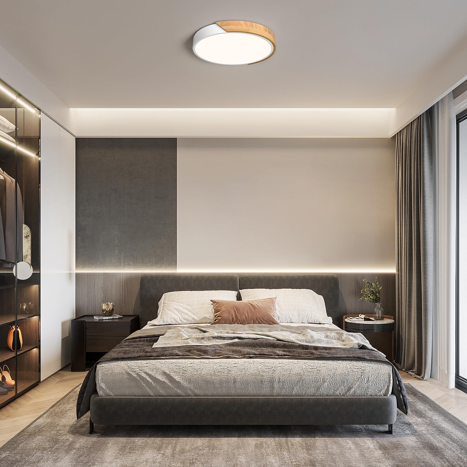 Plafoniera LED Soffitto 30 Cm In Legno E Metallo Nero - 24W, 4000K (Bianco Neutro), CRI >90