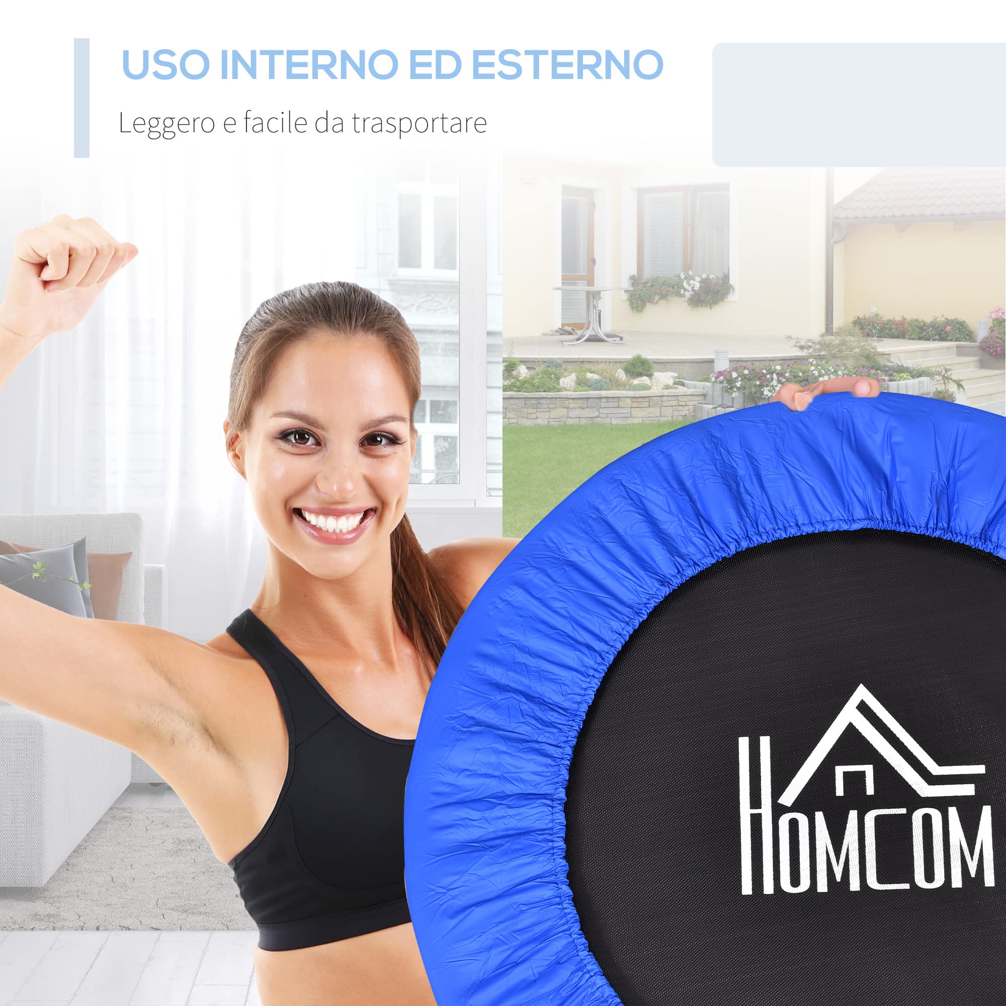 HOMCOM Trampolino Elastico per Allenamento con 30 Molle, Tappeto Fitness in Acciaio, Plastica e PP, Ø91x22.5 cm, Nero e Blu
