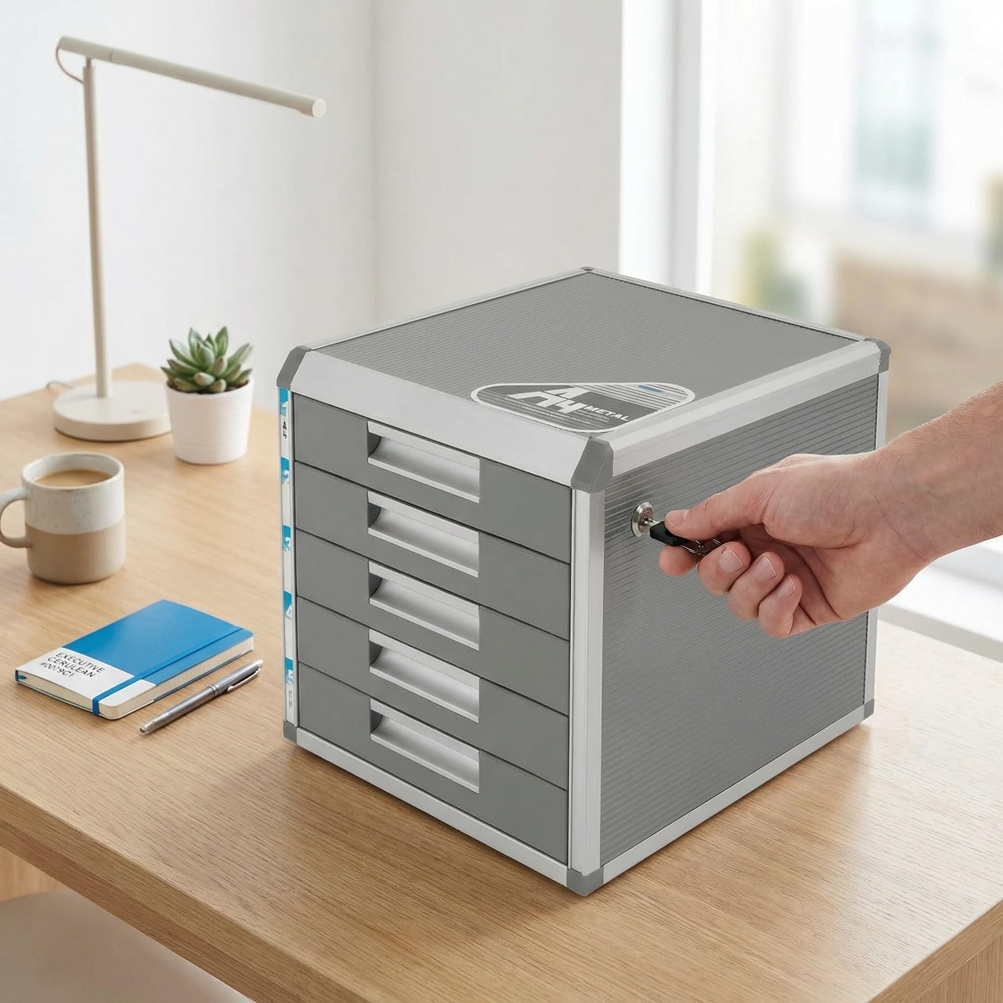 Organizzatore da Scrivania A 5 Livelli con Serratura - Mobiletto Portadocumenti con Cassetti per Ufficio, Ideale per Documenti, Carte, Posta, Quaderni E Articoli di Cancelleria.