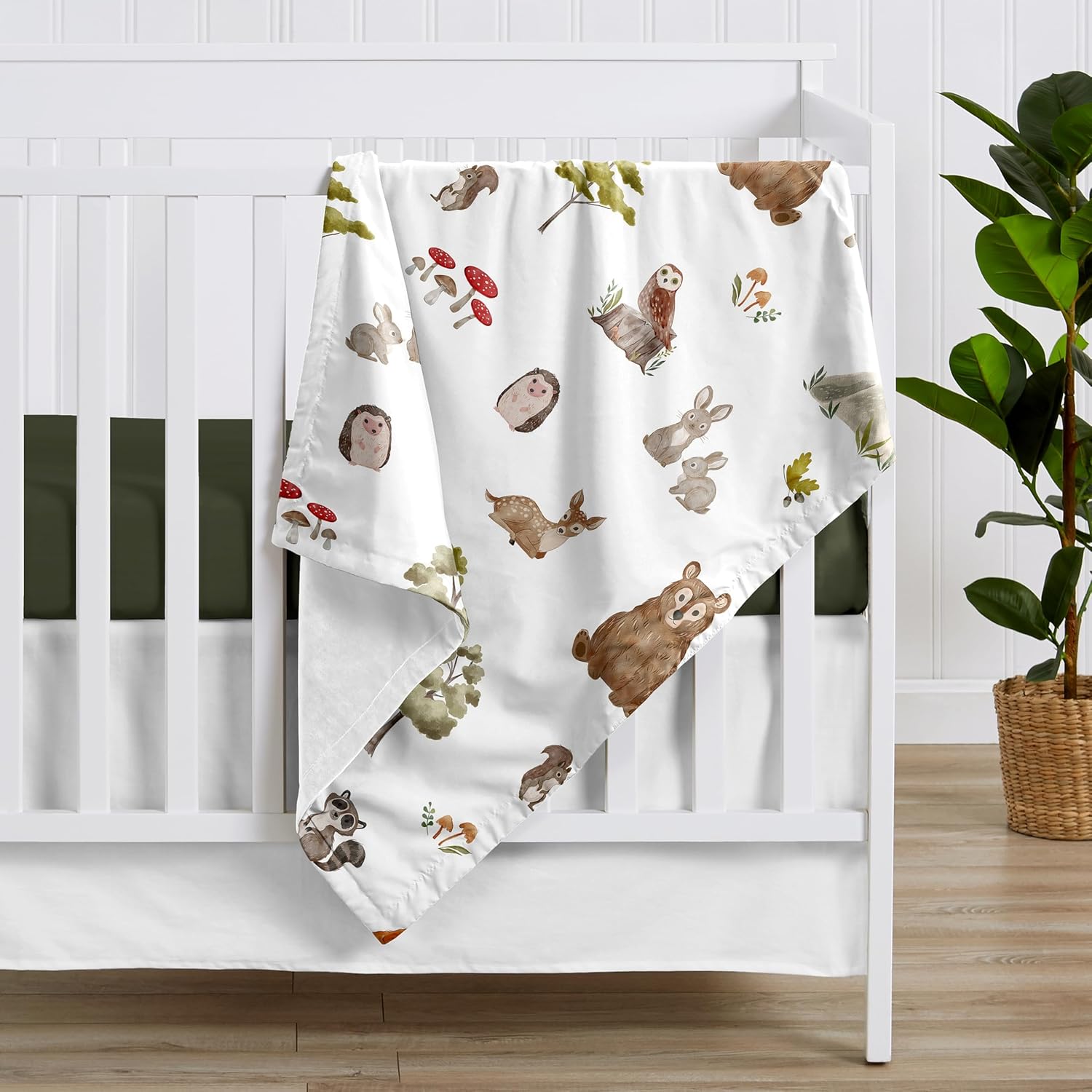 Sweet Jojo Designs Woodland Forest Animals Boy Girl Gender Neutral Unisex Soft Baby Blanket Receiving Security Stroller Swaddle Toddler Newborn Infant Kids Travel Minky Bear Fox Hedgehog Deer Green