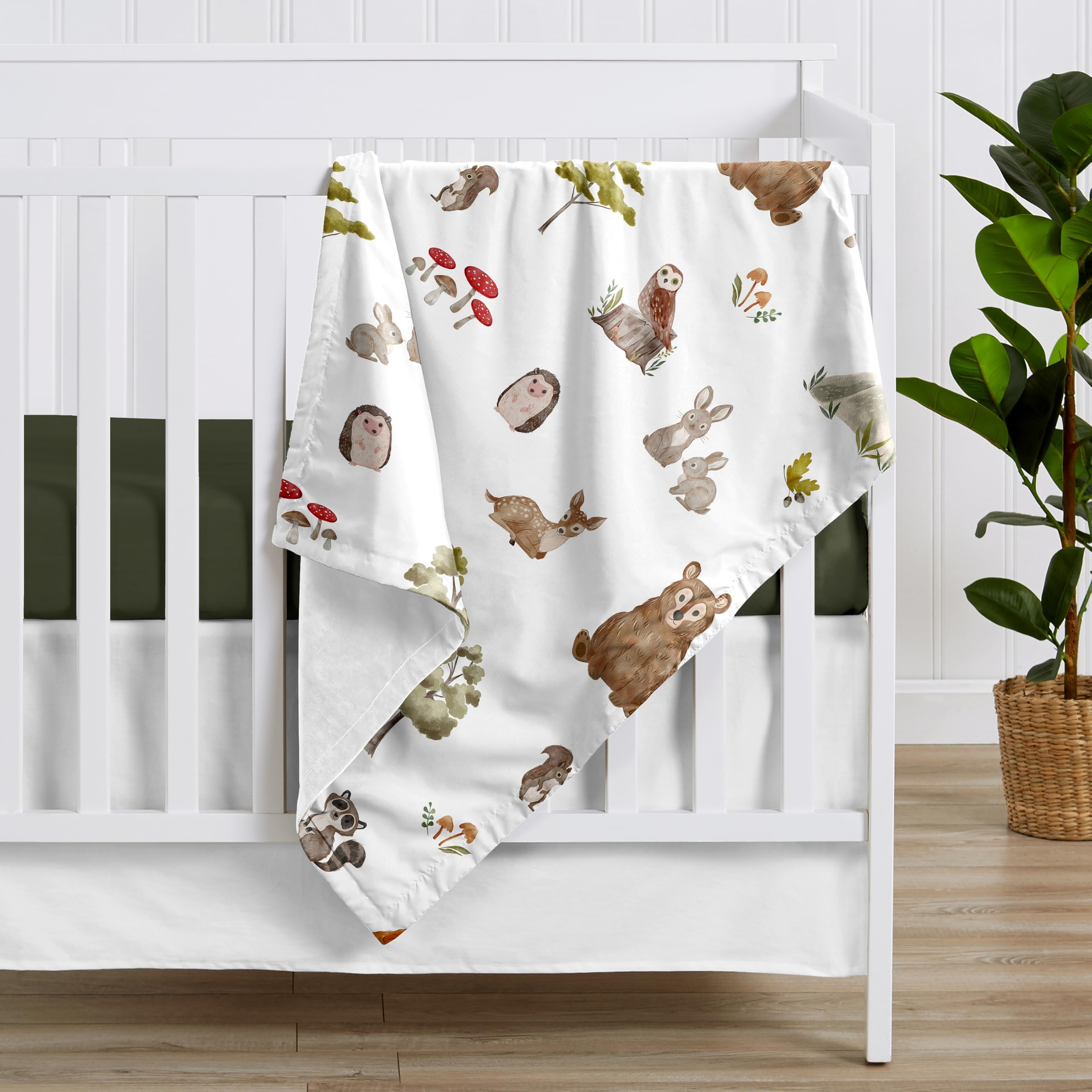 Sweet Jojo Designs Woodland Forest Animals Boy Girl Gender Neutral Unisex Soft Baby Blanket Receiving Security Stroller Swaddle Toddler Newborn Infant Kids Travel Minky Bear Fox Hedgehog Deer Green