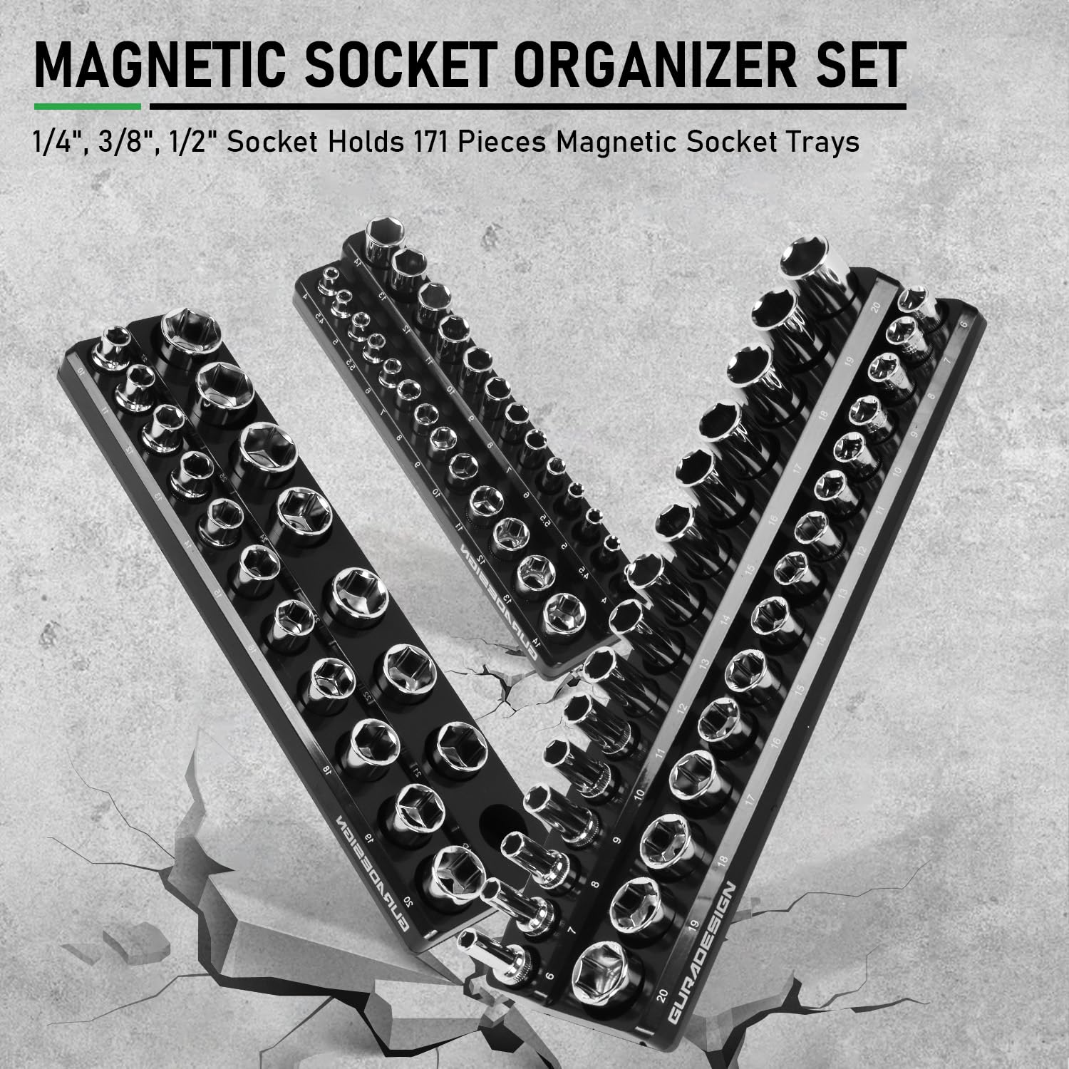 8-Piece Magnetic Socket Organizer Set – Holds 171 Sockets For 1/4", 3/8", 1/2" Drive 2 thumbnail image