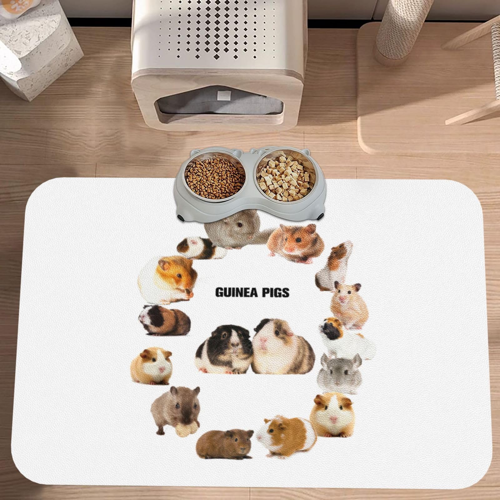Guinea Pig Absorbent Dog Mats for Food and Water Waterproof Pet Bowl Liner Anti-Slip Dog Feeding Mats Quick Dry Pet Placemat to Protect Floors