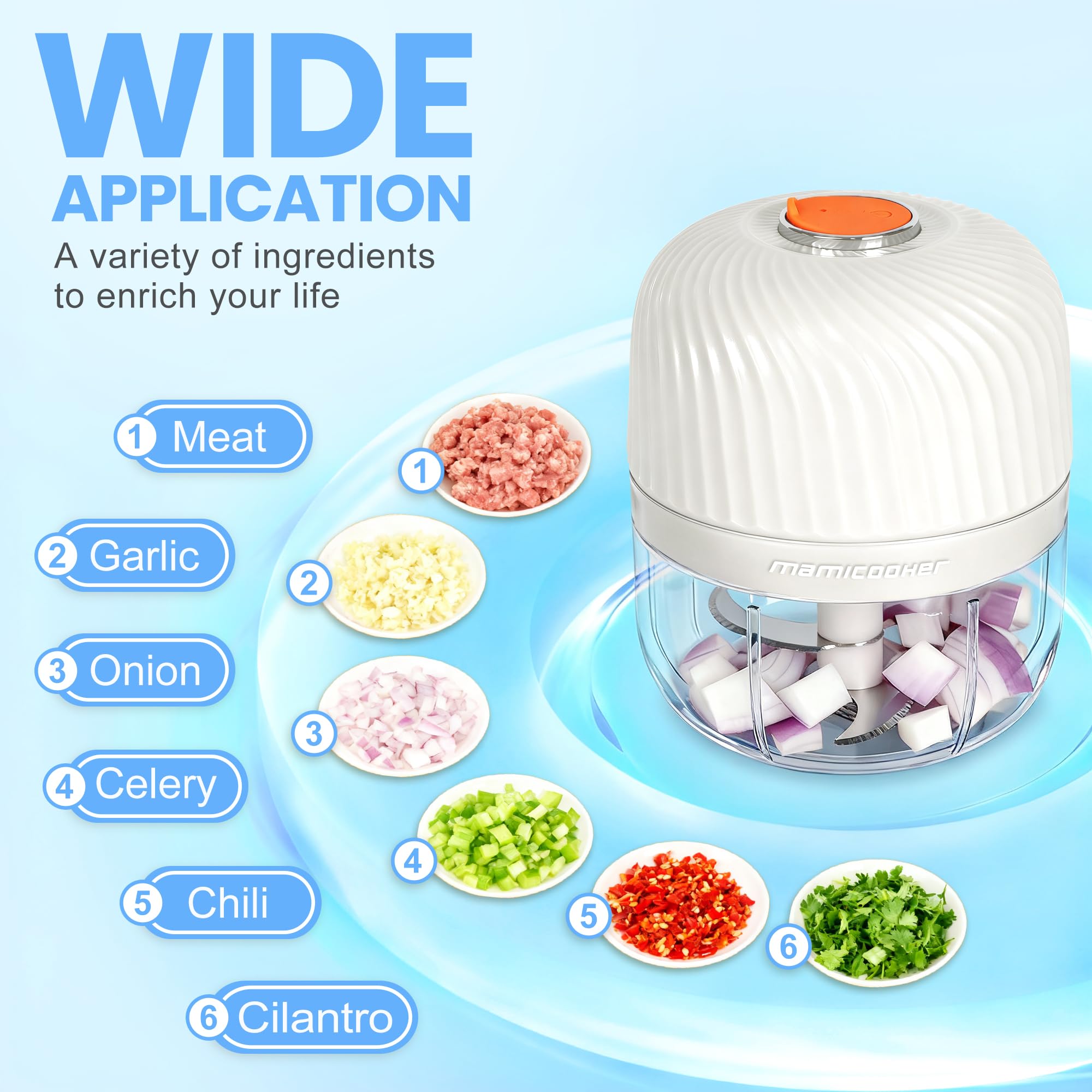 Picador de ajo eléctrico, mini picador portátil de verduras, molinillo de ajo de 250 ml, picador de cebolla, licuadora a verduras, procesador de alimentos inalámbrico para jengibre, chile, fruta,