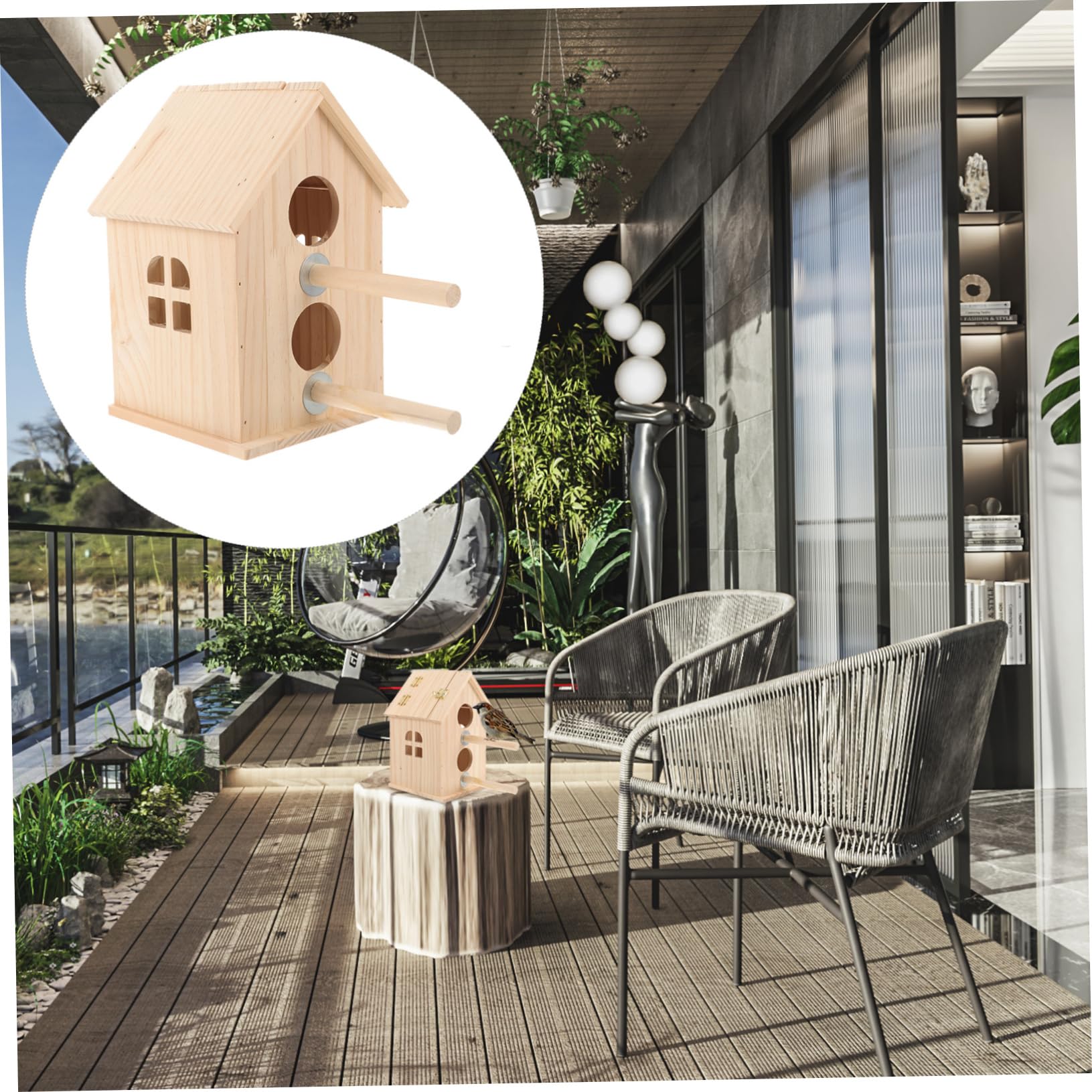 HEMOTON Caja de Cría para Periquitos de Madera Natural Nido Cálido para Aves Pequeñas Fácil Montaje Protección contra Viento y Depredadores para Jardín y Uso Doméstico