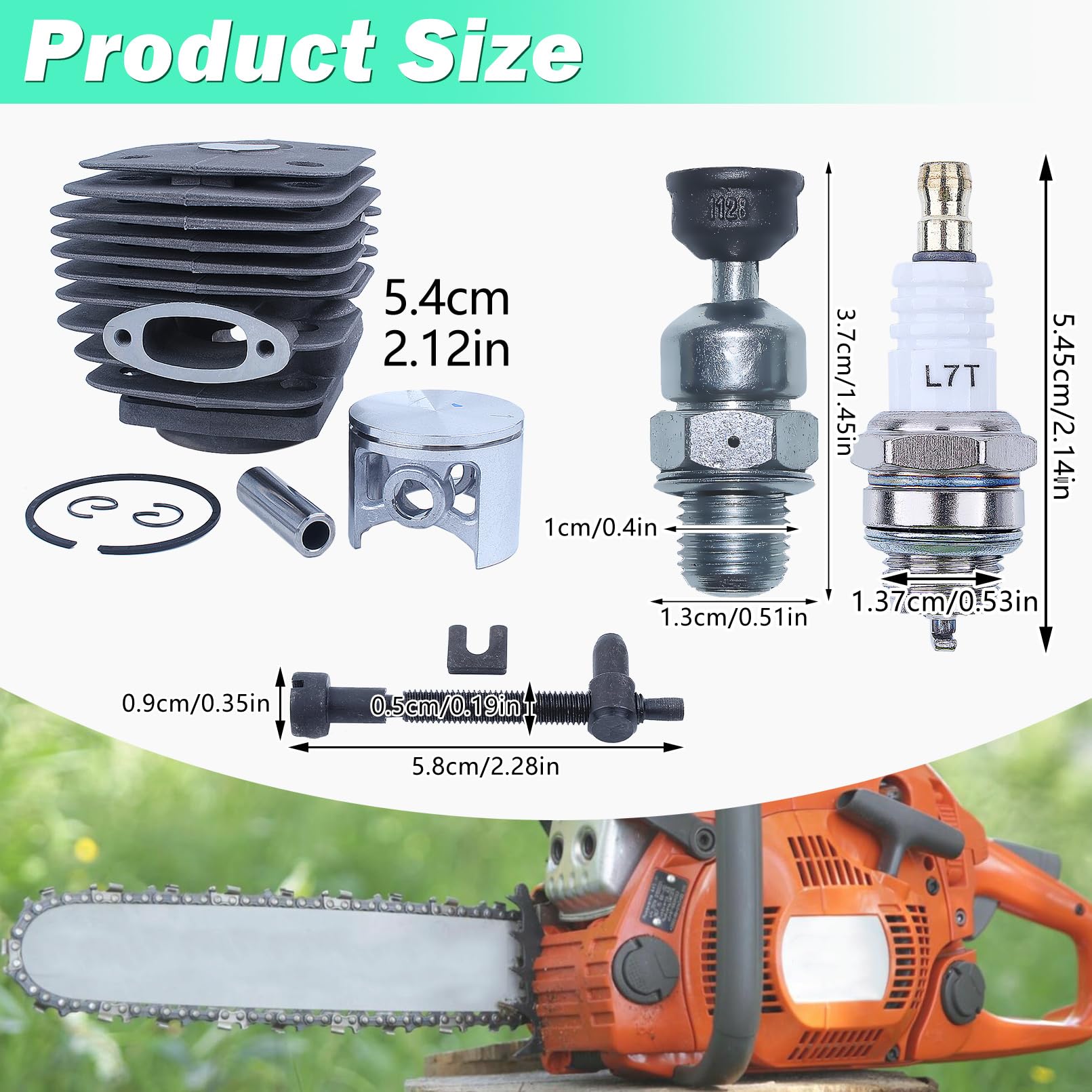 Adefol 54mm Cilindro Pistone Guarnizione Kit per Husqvarna 288XP 181 281 288 Motosega con Collettore di aspirazione Valvola di decompressione Choke Rod Catena Piatto da Bar per 503506301 503 90 74-71