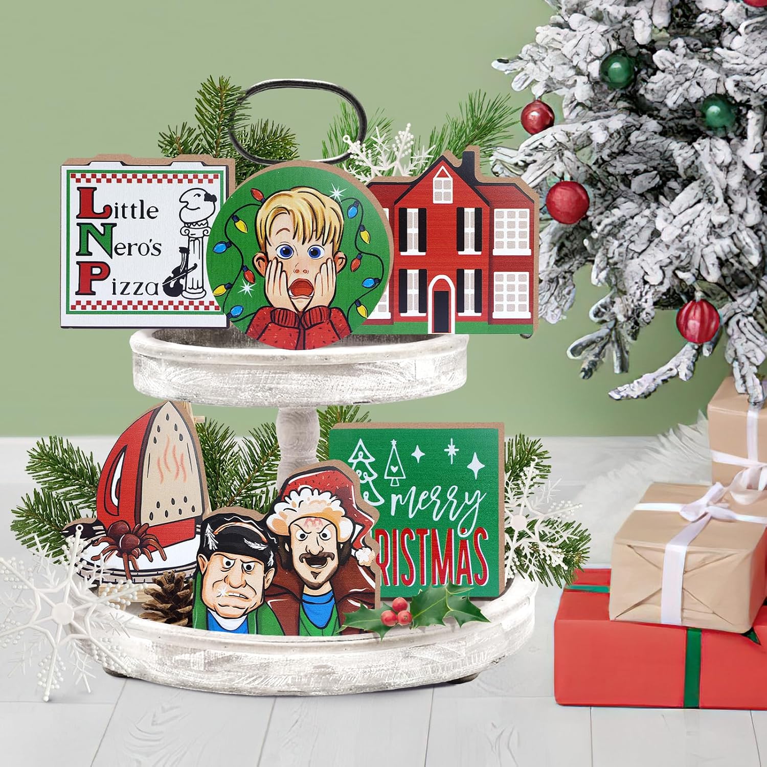 Merry Christmas Tiered Tray Decor, Christmas Classic Movie Tray