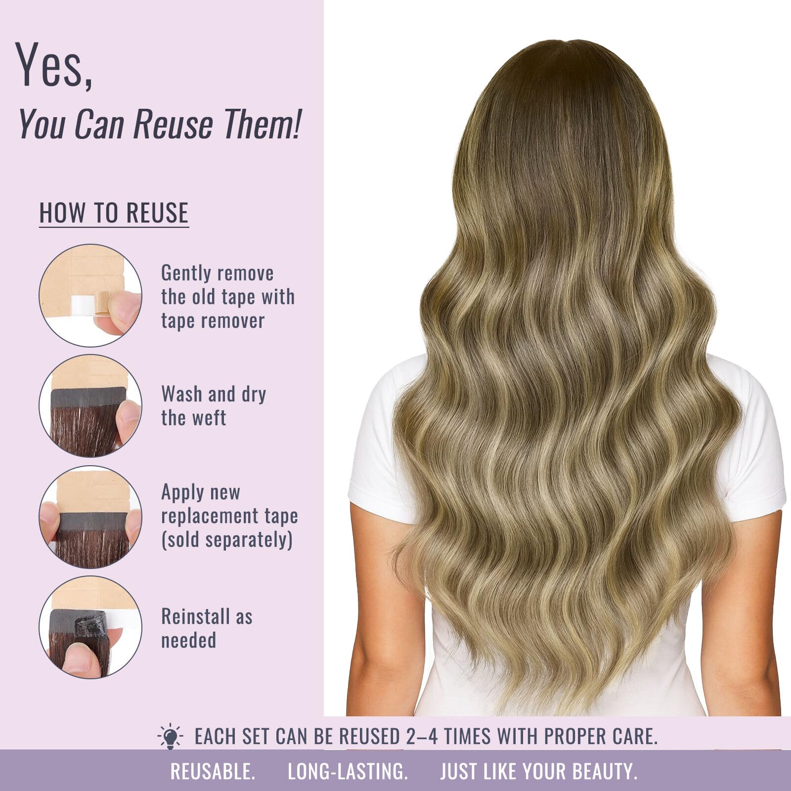 Fshine Extensiones Adhesivas Pelo Natural 20 Pulgadas 50g Cabello Humano Marrón Claro Balayage Rubio Y Marrón Claro Cinta 20Pcs Liso Color 6 60 6 — view 7