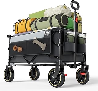 Timber Ridge Collapsible Wagon Cart with Brakes, 200L Large Capacity Compact Portable Easy to Carry Folding Wagon, Utility Grocery Cart for Camping, Gardening, Shopping