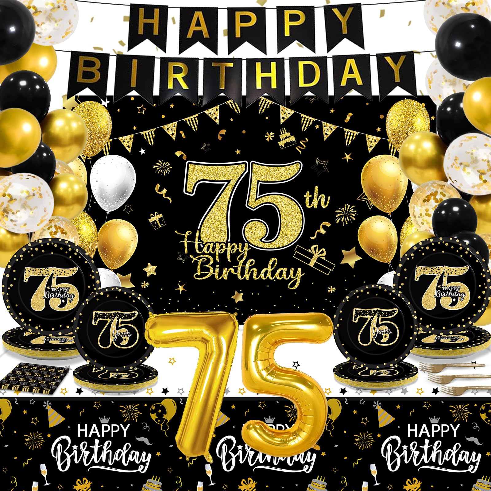 Amazon.com: 143 Pcs 75th Birthday Party Supplies Set for 24 Guests 75th