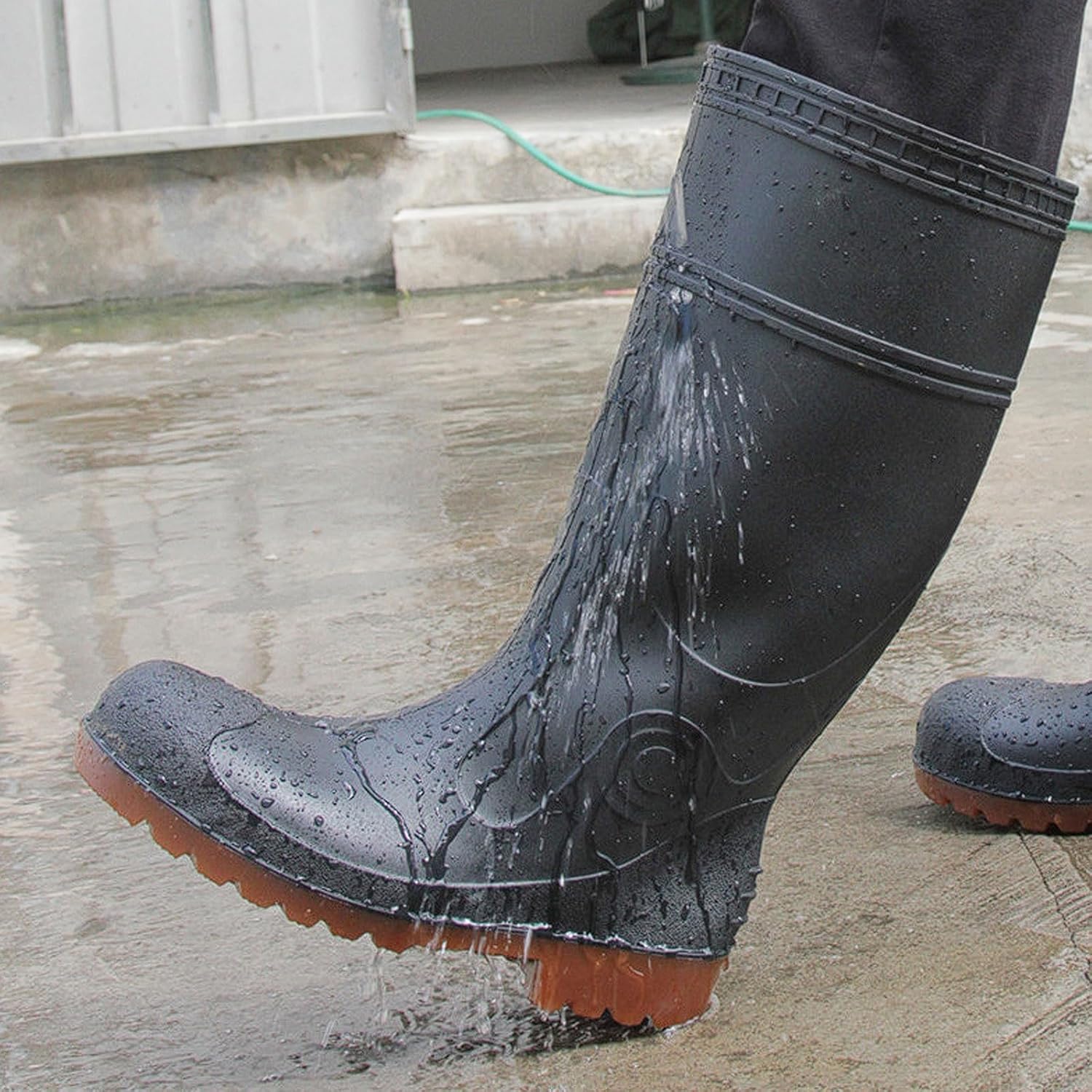 Industrial Steel Toe Waterproof Rain Boots, Anti-Puncture Steel Sole Safety Work Boots with Cowhide Sole Water shoes