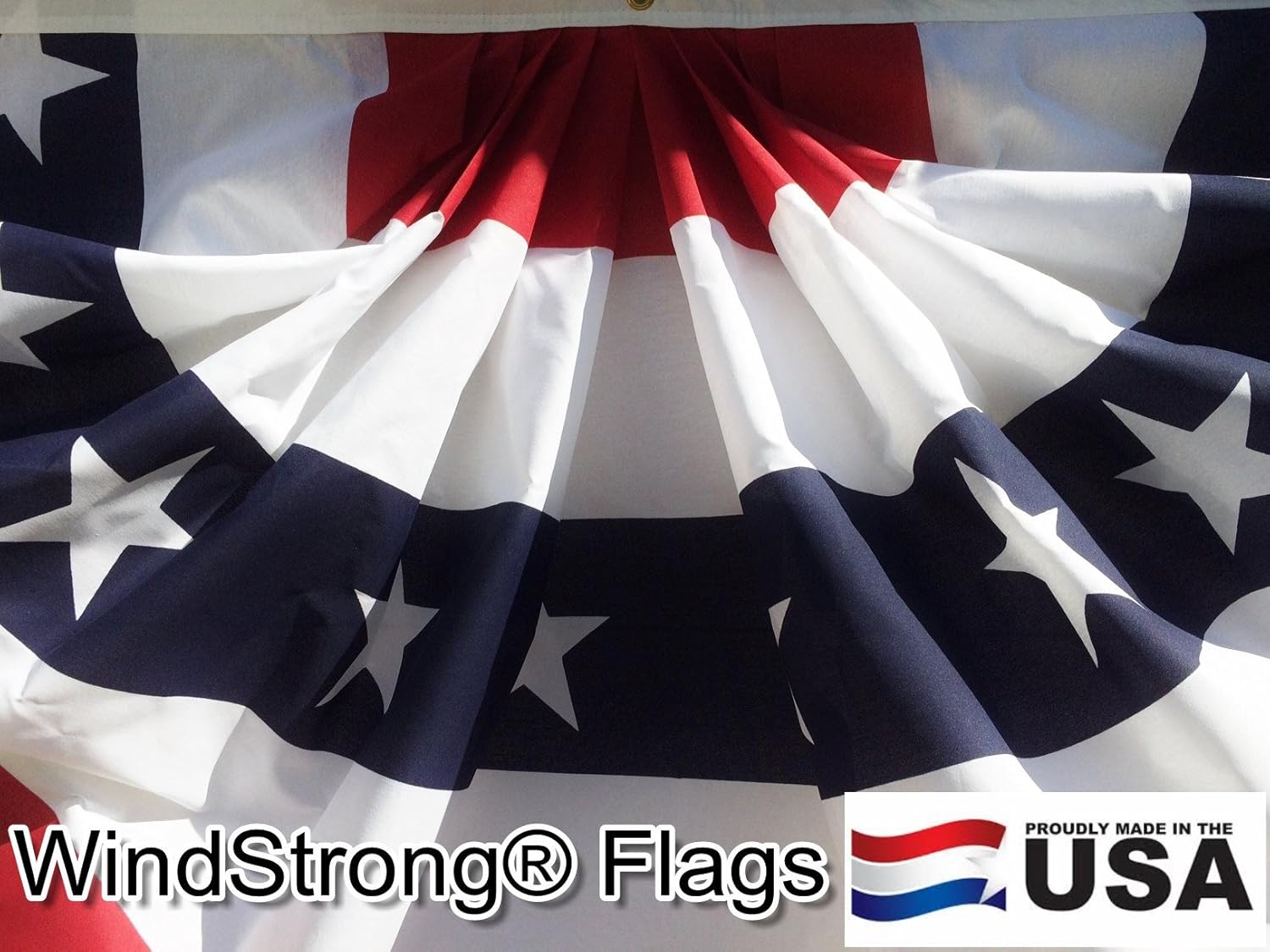 3x6 Ft Windstrong Deluxe (Double Sided) US American Flag Bunting Half Fan Fully Pleated Cotton Blend Made in The USA