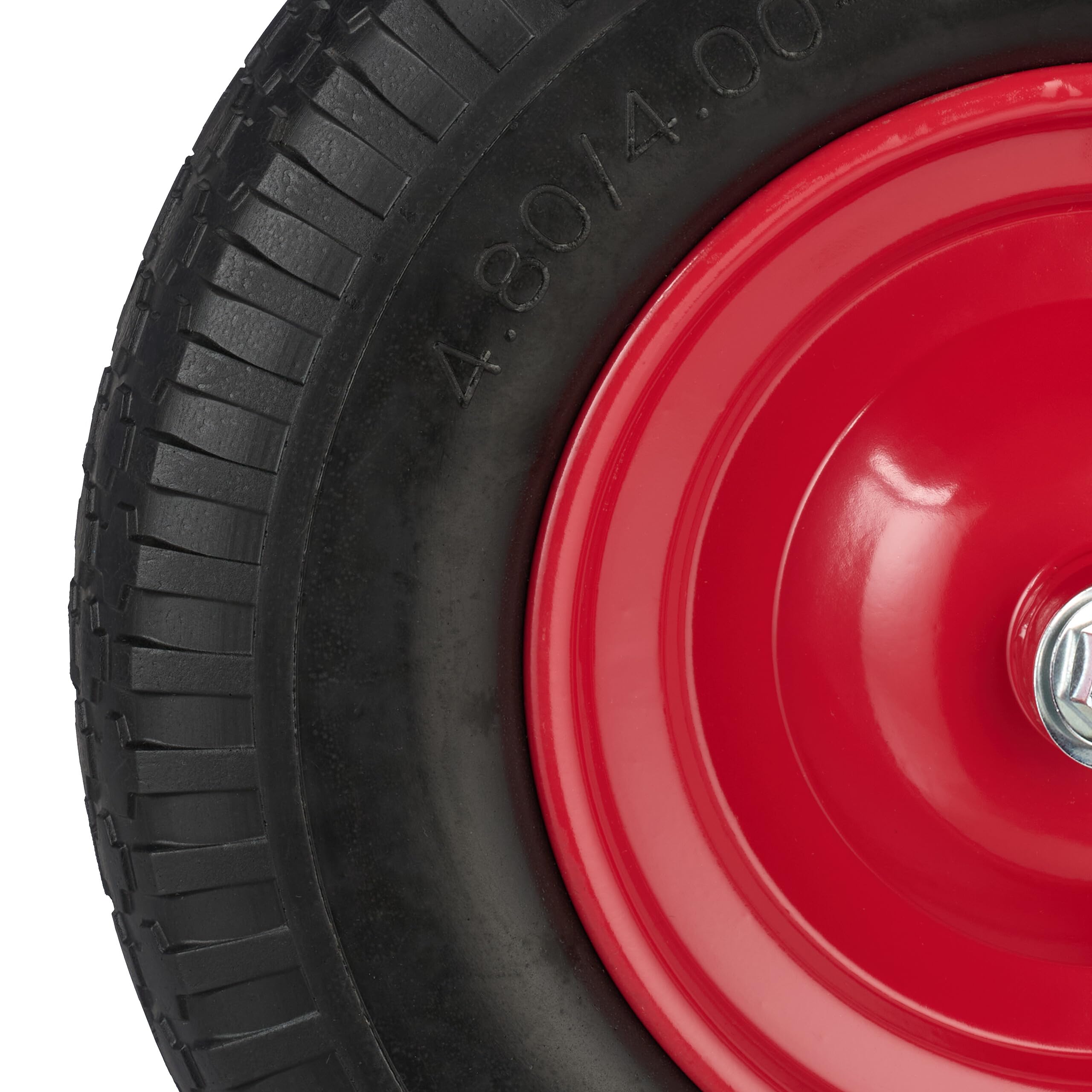Relaxdays Ruota per Carriola 4.00-8, Gomma Piena con ASSE, Ruotino Scorta Portapacchi, Antiforatura, 100 kg, Nero Rosso