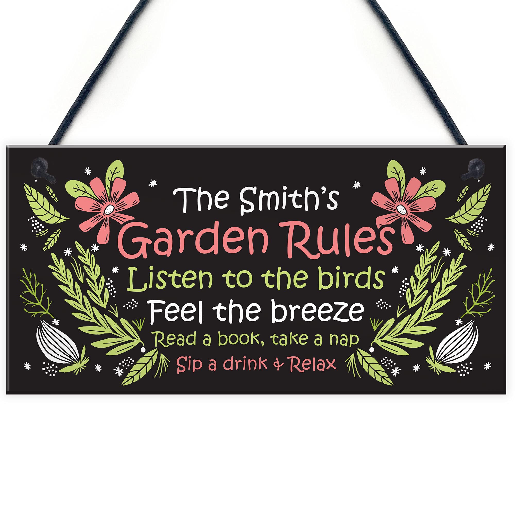 Personalised Garden Rules Sign Floral Summerhouse Shed Hanging Plaque Gift For Her