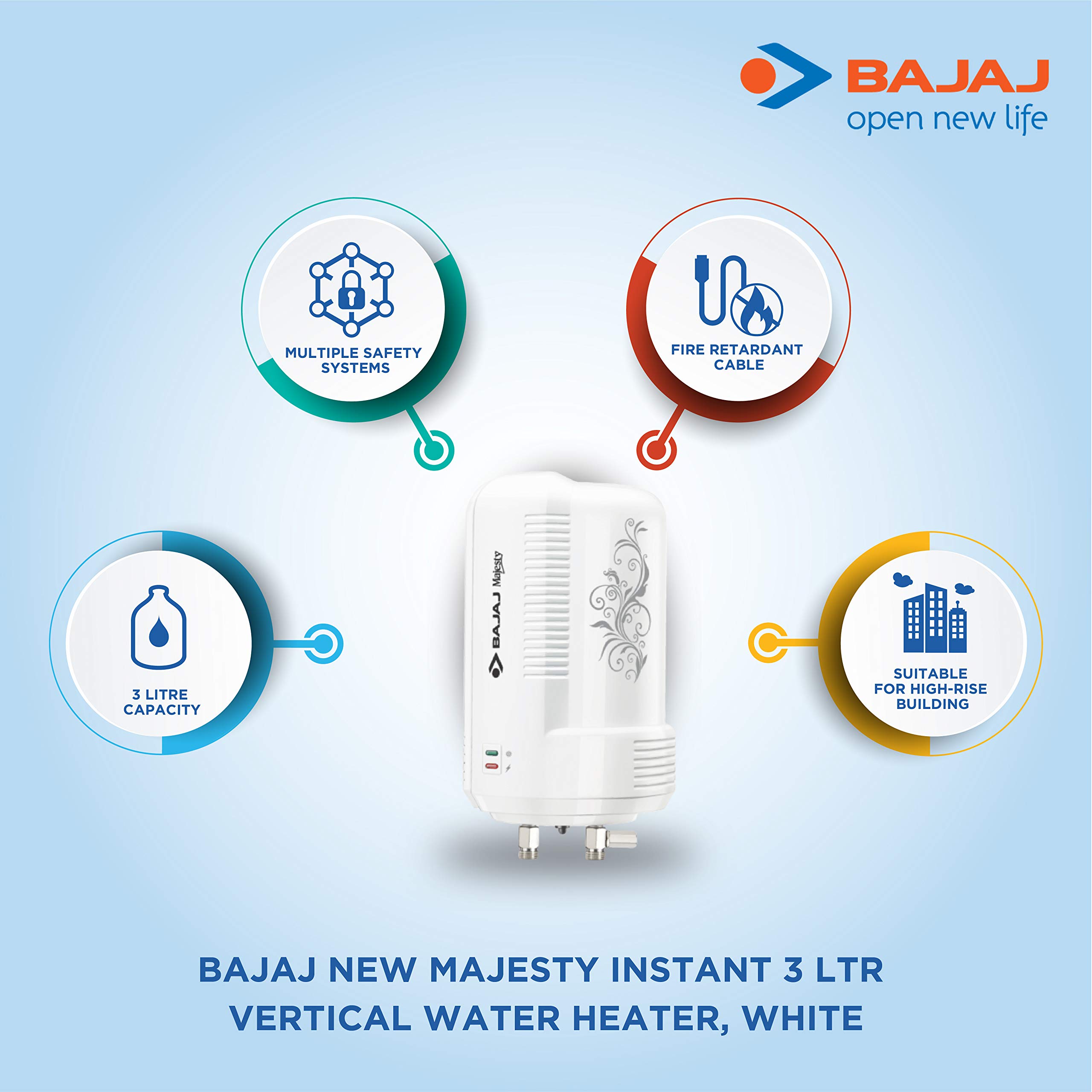 Buy Bajaj New Majesty Instant 3 Litre, 3 KW Verical Water Heater (White)  Wall mounting Online at Low Prices in India - Amazon.in