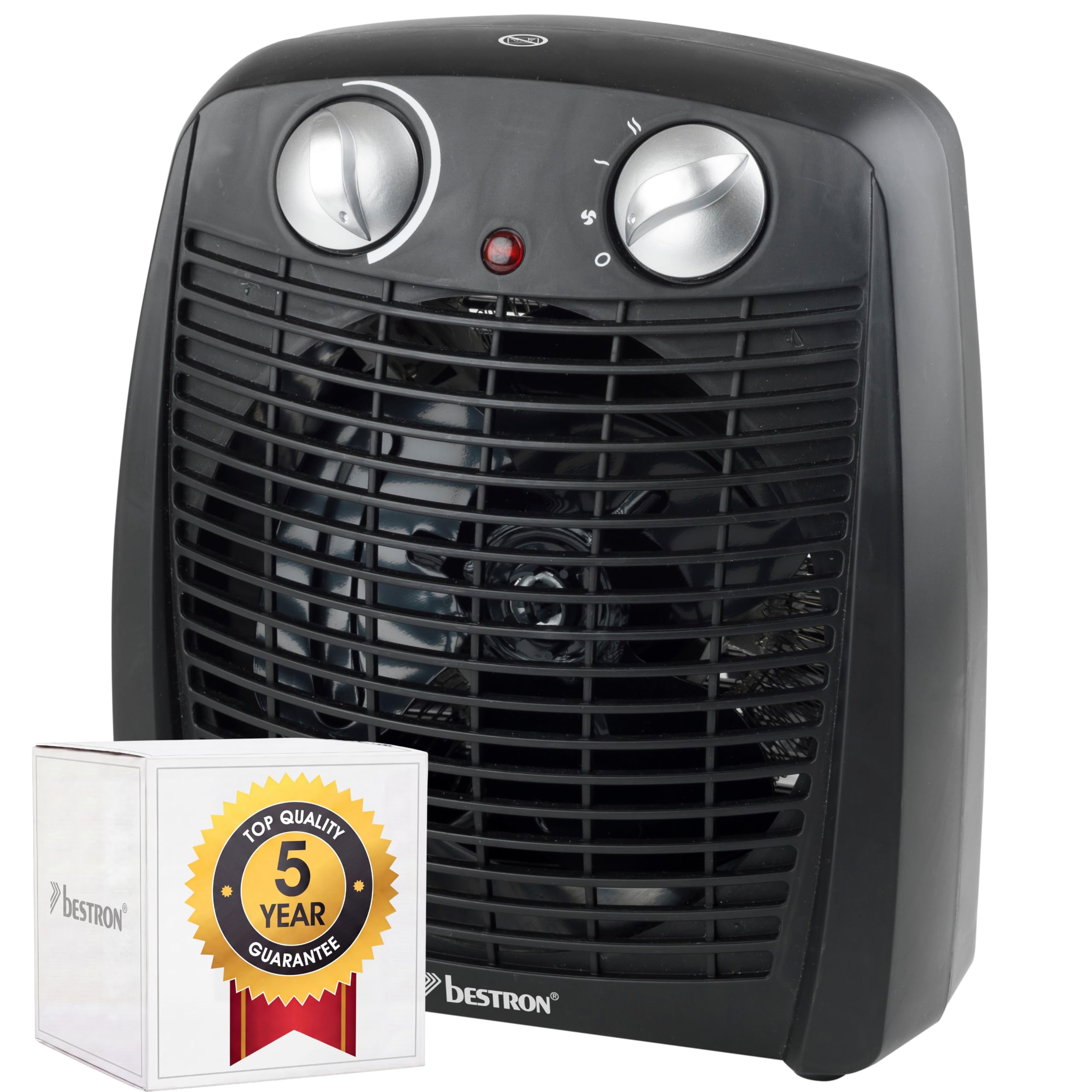Bestron Heater, fan heater with 2 power levels, including tip-over and overheating protection, for rooms up to 20 m², 2000 watts, colour: black