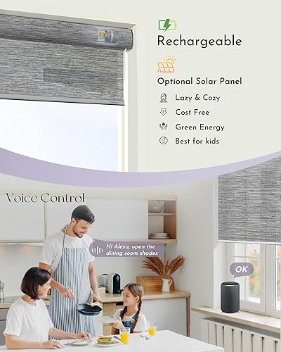 Miniatura 10 de Graywind Persianas enrollables motorizadas de tejido natural para ventanas, con control de Google, persianas inteligentes de fibra natural con