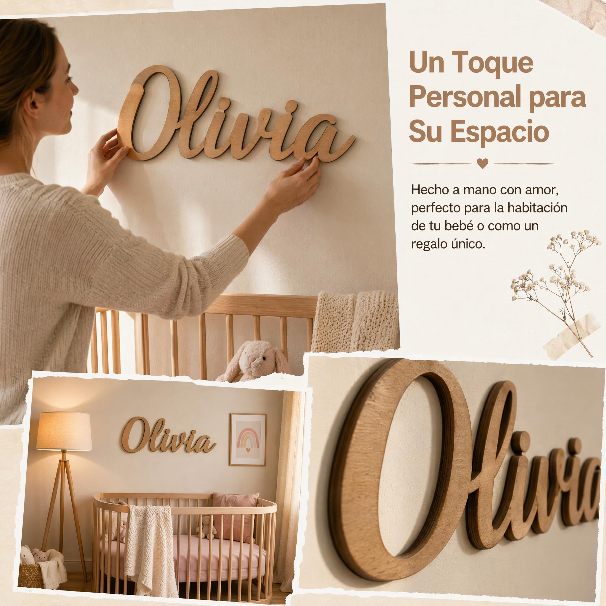 Nombre Personalizado en Madera para Pared y Puerta, Letras Decorativas para Habitación Infantil, Decoración de MDF o Contrachapado para Bebé, Niño y Niña, Regalo Original para Bautizo y Comunión