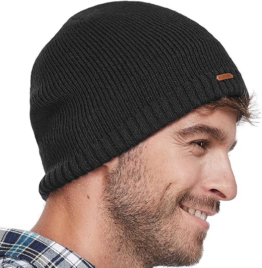 LETHMIK Fleece Lined Beanie Hat Mens Winter Solid Color Warm Knit Ski
