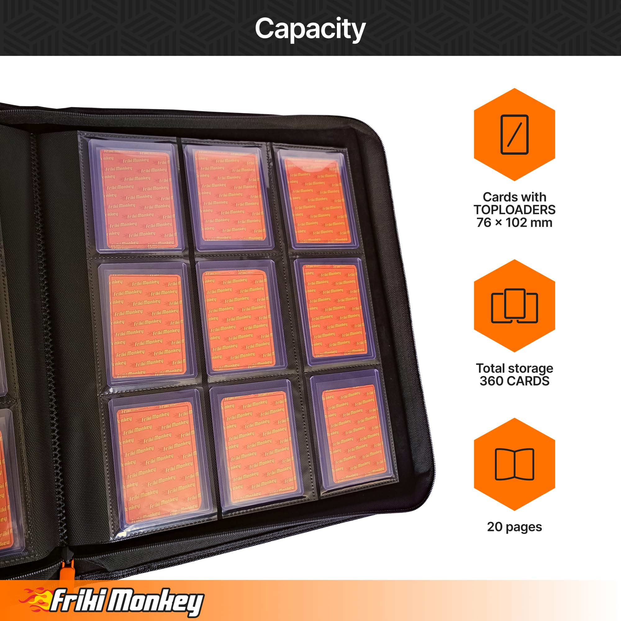Álbum Toploader con cremallera para cartas| Binder TCG 3×3 para cartas de coleccionista – Capacidad 360 cartas | Álbum cartas coleccionables 20 hojas | Card Binder Toploader 9 bolsillos