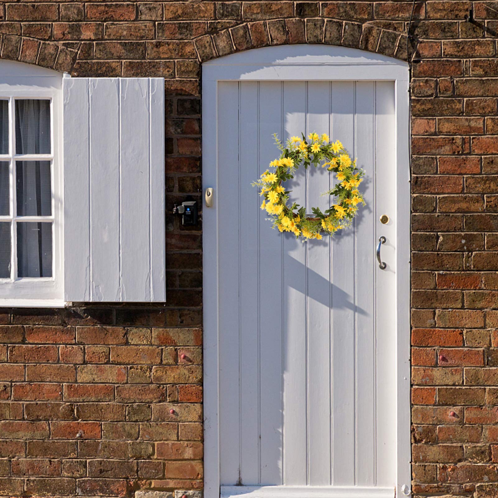 Türkranz LIU- Frühling Gelb Gänseblümchenkranz Außendurchmesser 35 cm Künstliche Vordere Home Bauernhaus Indoor- Und Outdoor-Dekoration