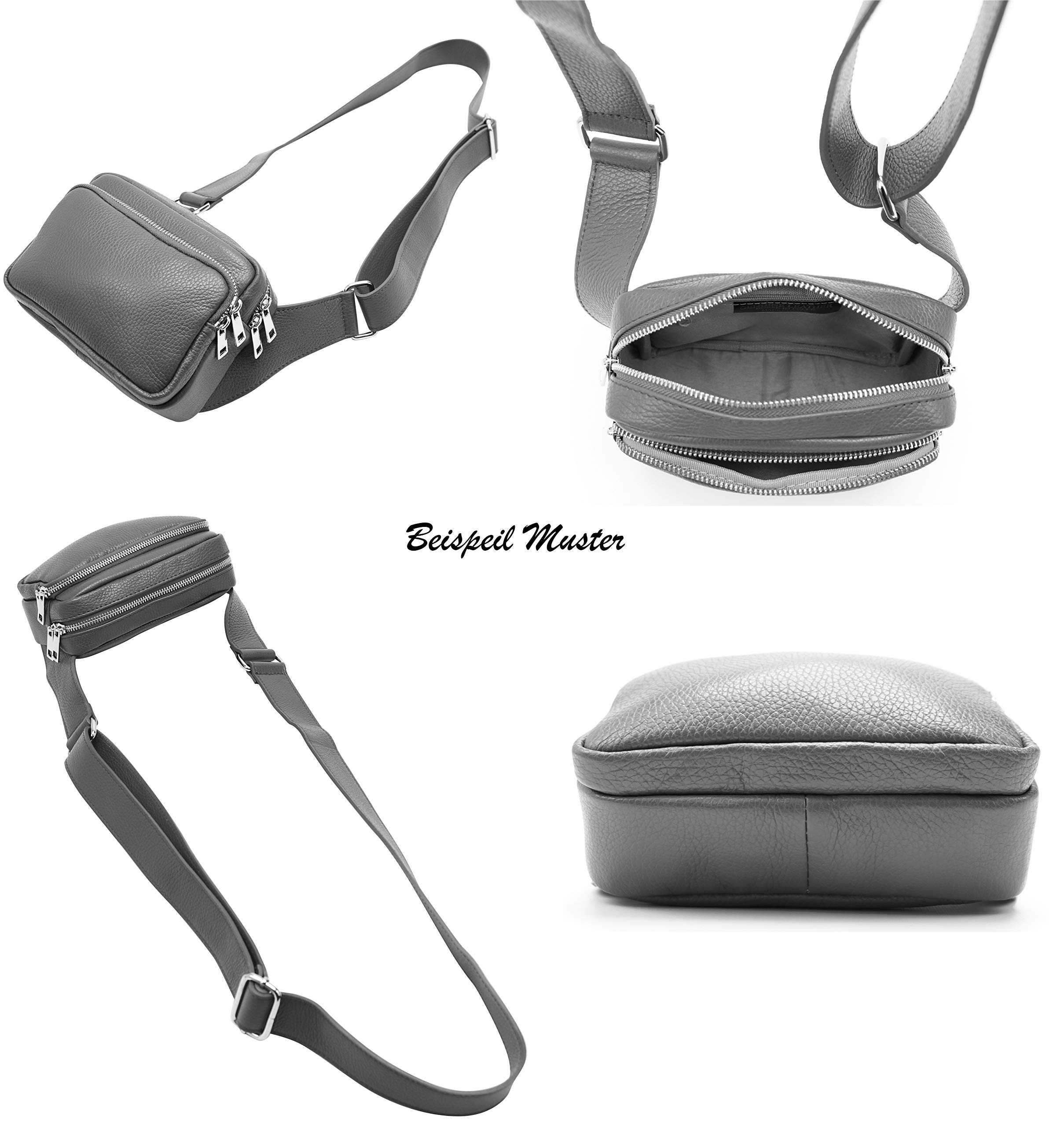 SH Leder Jsoo G412 Torba biodrowa z prawdziwej skóry dla kobiet i mężczyzn, unisex, na pasek, na festiwal, podróż, średnia torba crossbody, damska skórzana torba, 18 x 13 cm, antracytowa, metaliczna