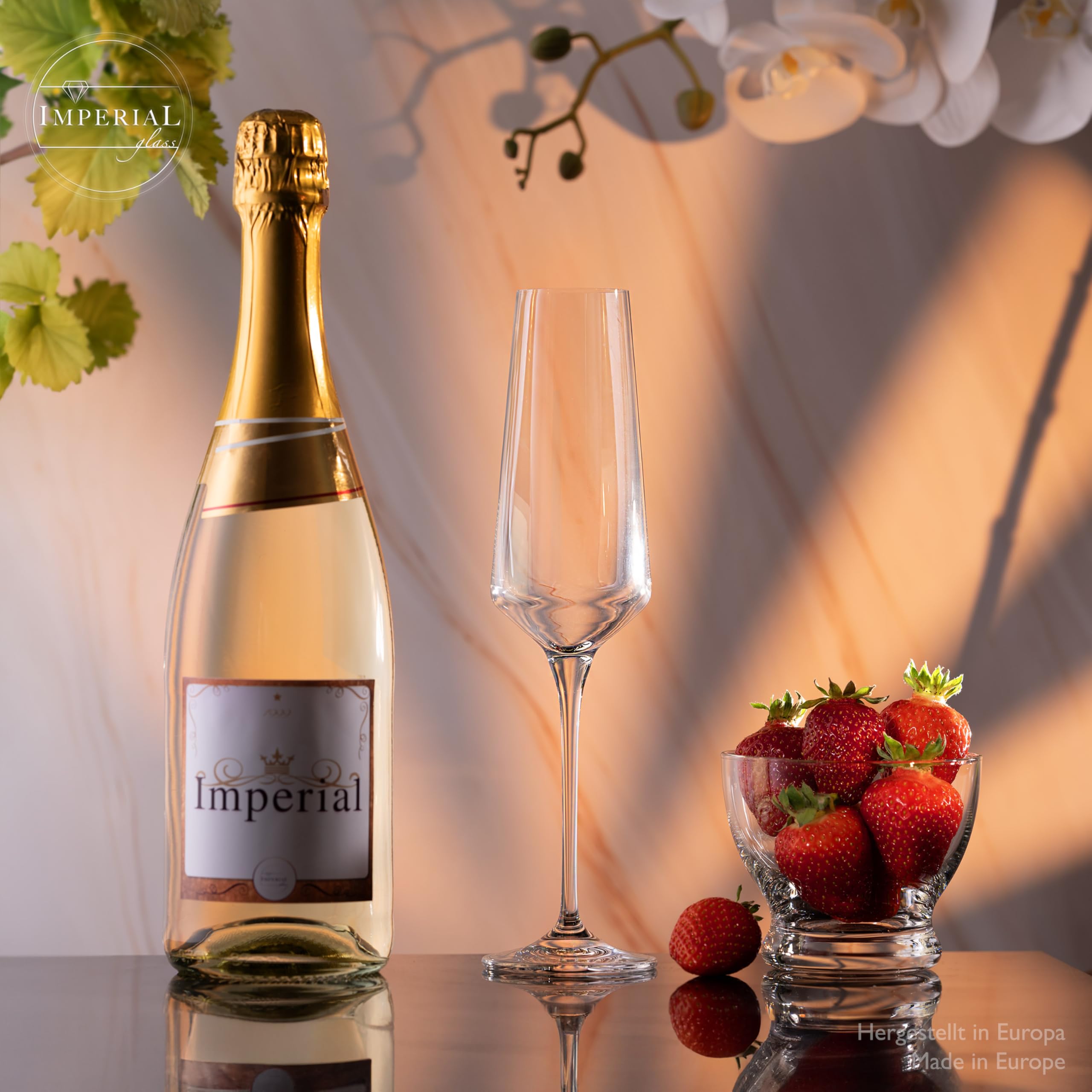 IMPERIAL Kieliszki do szampana 220 ml seria "Athen" zestaw 12-częściowy kieliszków do szampana ze szkła kryształowego, nadają się do mycia w zmywarce