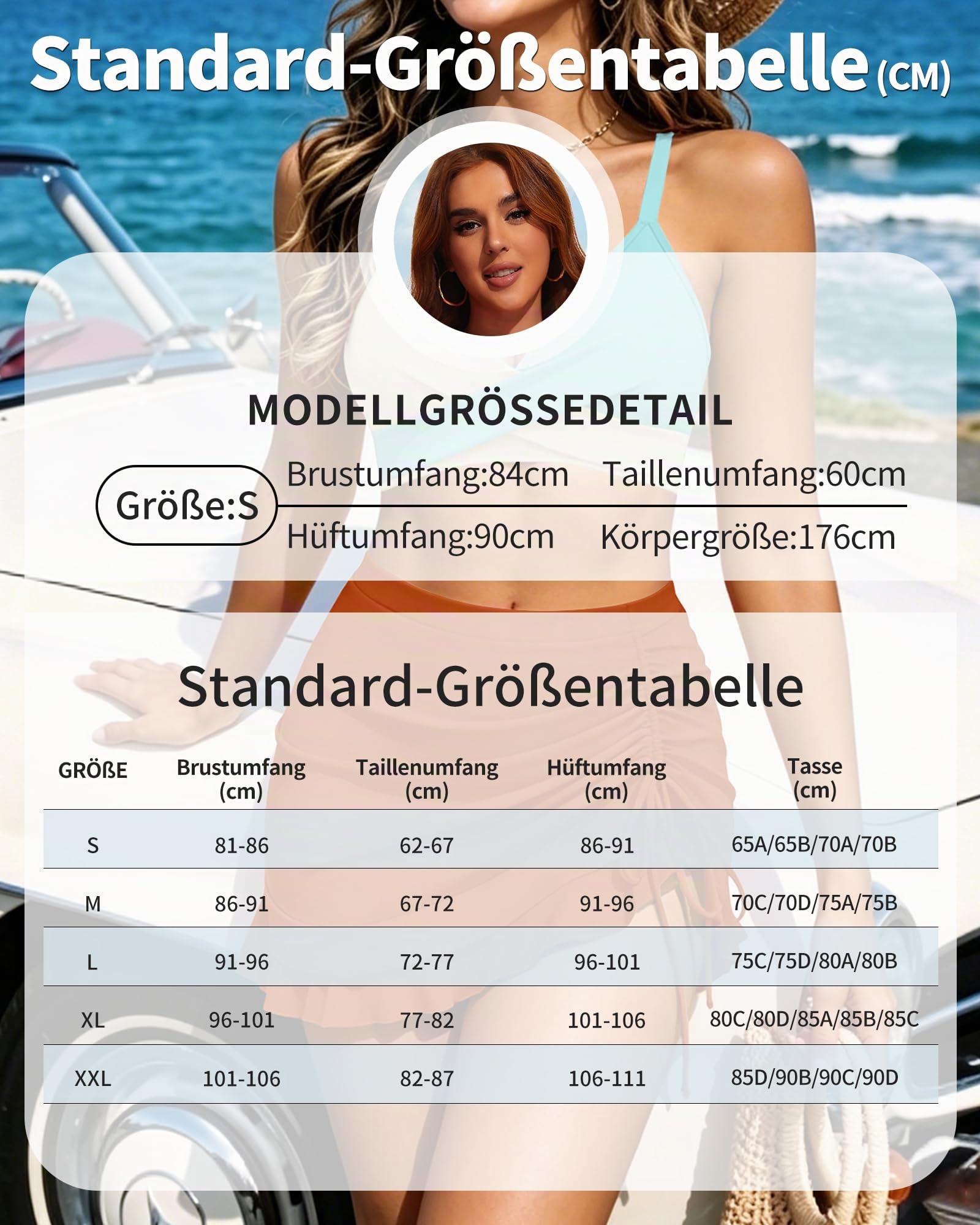 HORISUN Damen 3-Teiliges Bikini Set, High Waist Twist Front V-Ausschnitt Badeanzug Rock & Separatem Höschen Swimsuit