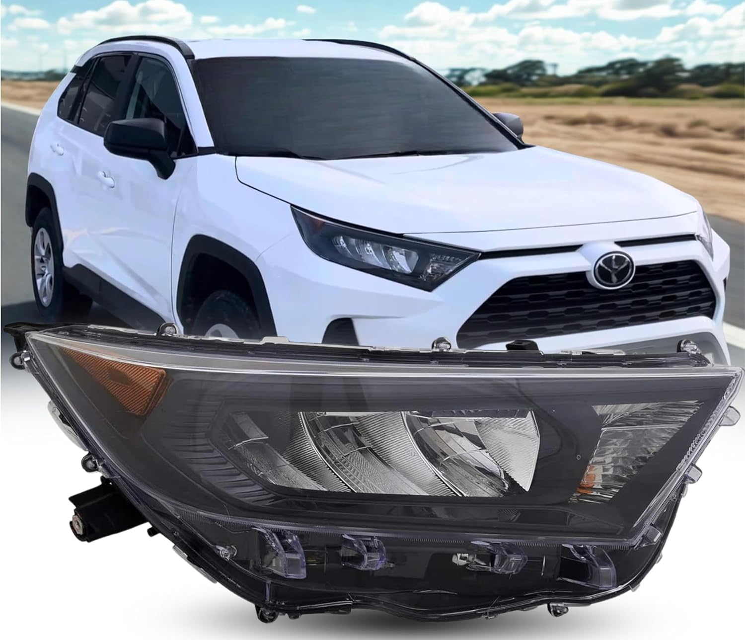 Replacement For Toyota 2019 2020 2021 2022 RAV4 LE/Hybrid LE Sport Utility LED Headlight headlamp with Bulb/North America Built, CAPA Certified, Right/Passenger Side,TO2503274 / 81110-0R152