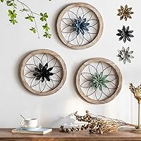 Paquesta 3-Piece 12" Round Farmhouse Wall Decor with 6 Interchangeable Flowers - Rustic Wood Metal Wall Art for Kitchen Living Room