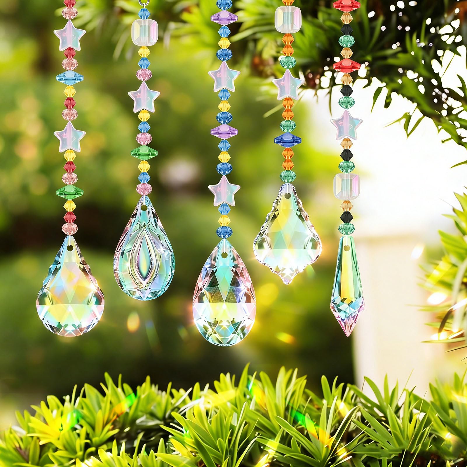 10PCS Pampille Cristal pour Lustre, Attrape Soleil Suspendu 38mm | DIY Prisme Cristal Arc en Ciel Comprend Tous Les Accessoires pour Fenêtres, Maison, Jardin, Carillon Éolien